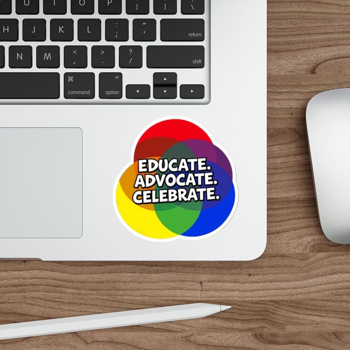 Vibrant Die-Cut Stickers - "Educate. Advocate. Celebrate." - EqualiTees.Me
