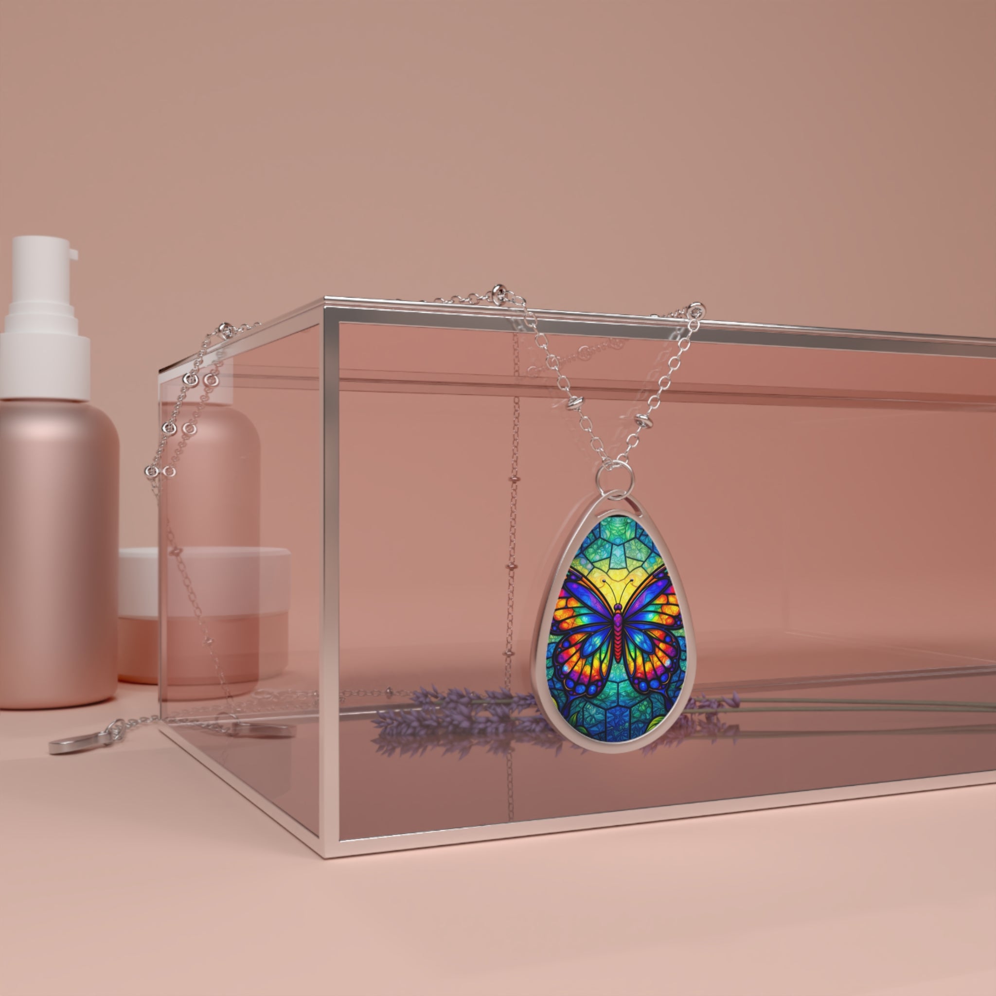 Beautiful Butterfly Teardrop Pendant Necklace
