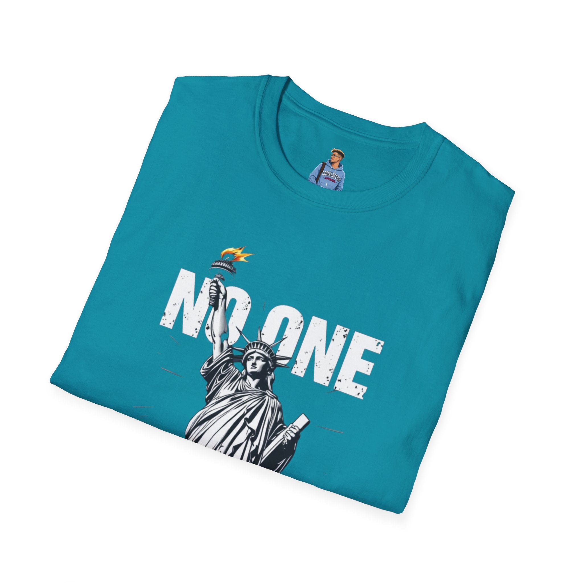 Camiseta unisex de estilo suave: camiseta gráfica con el lema "Nadie es ilegal" para defensores de la justicia social