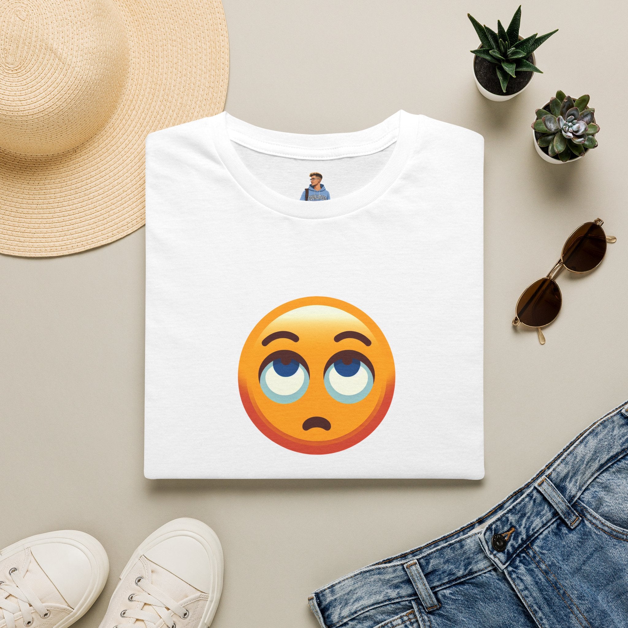 Camiseta unisex de estilo suave con emoji de ojos en blanco | Camiseta gráfica informal para el día a día