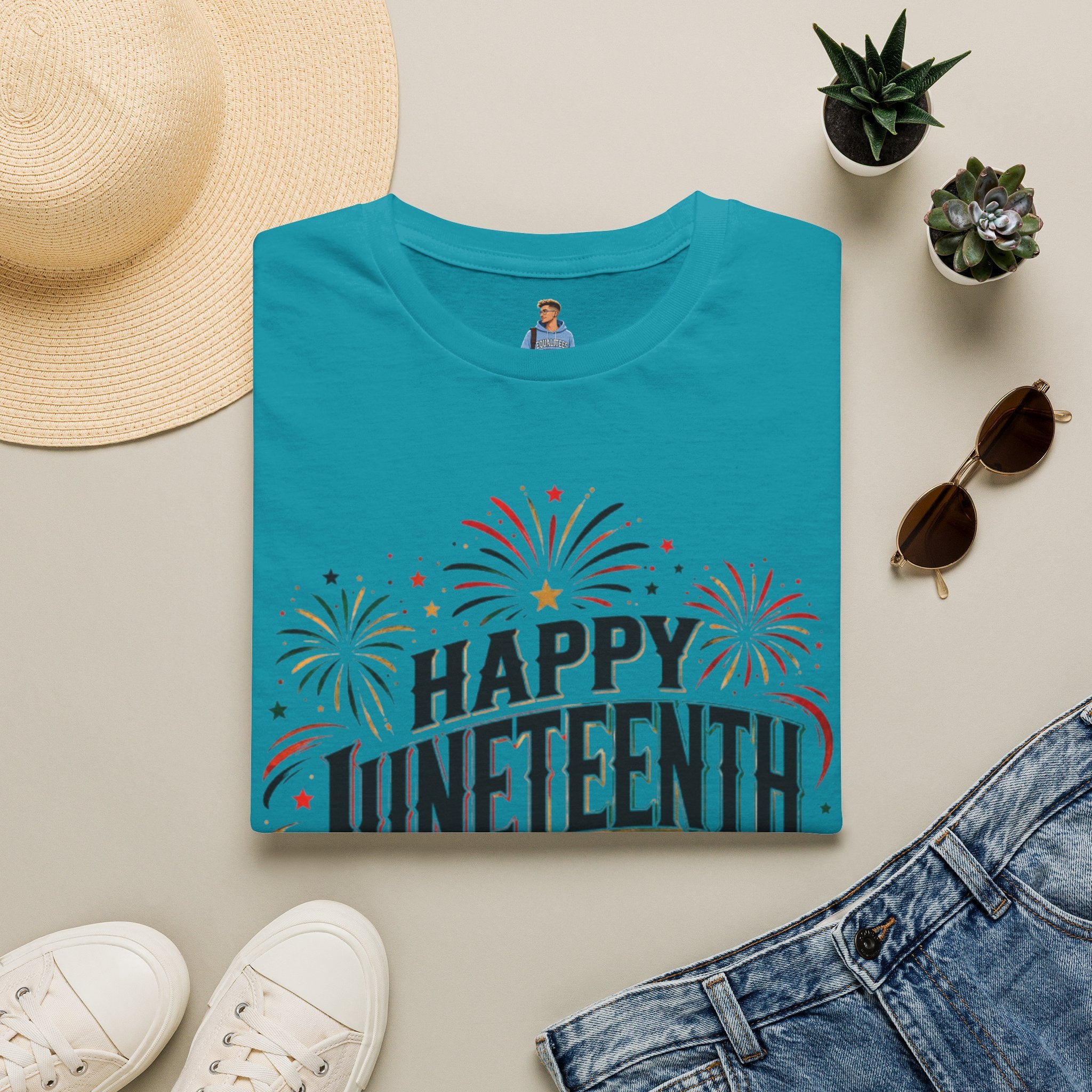 Juneteenth T-Shirt - "Happy Juneteenth" Fireworks Celebration Tee
