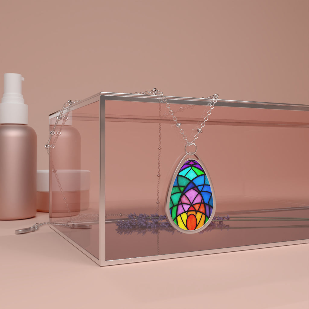 Colorful Rainbow Teardrop Pendant Necklace