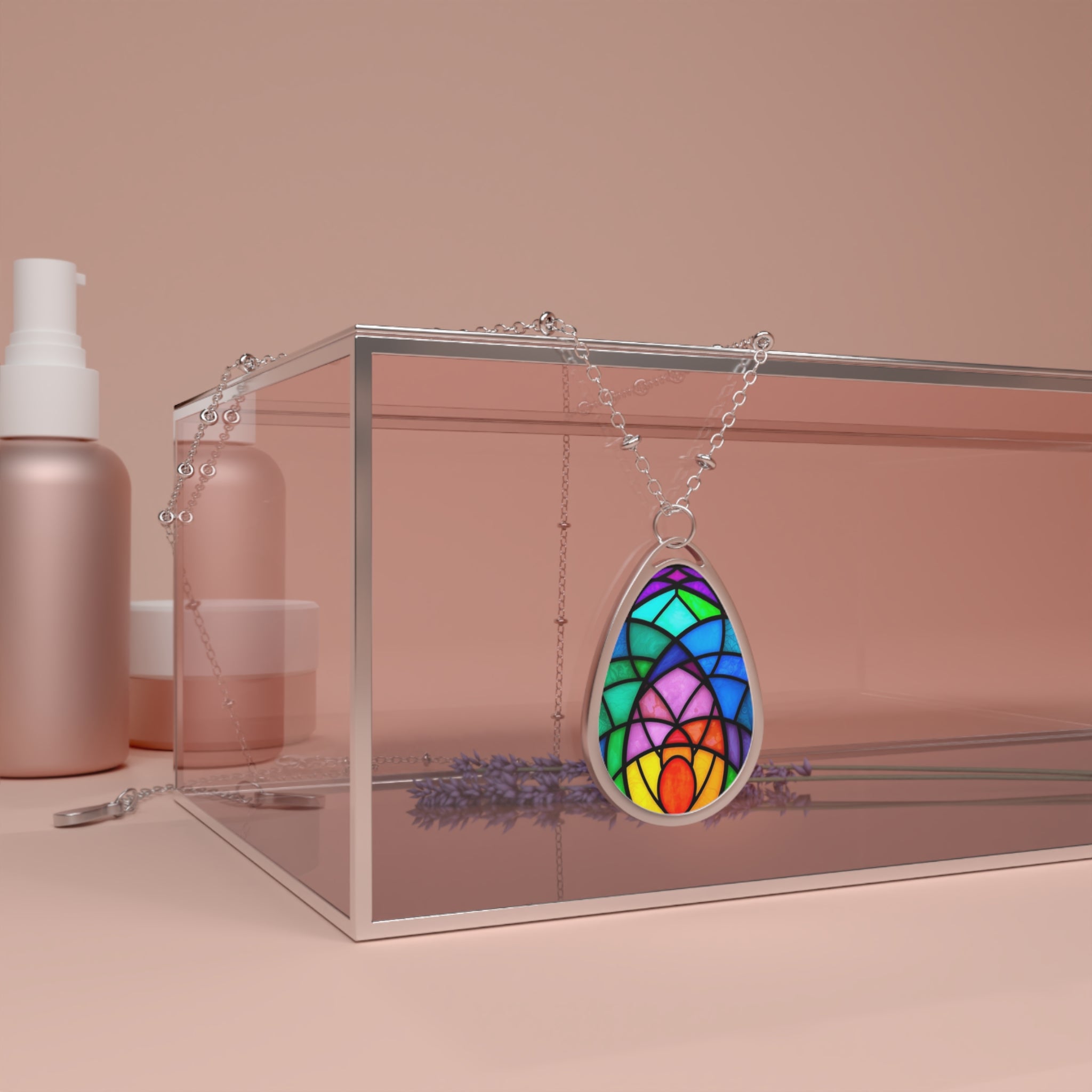 Colorful Rainbow Teardrop Pendant Necklace