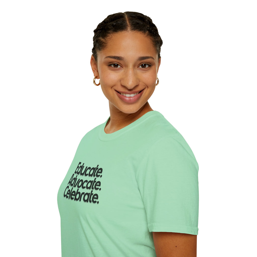Teacher Advocate T-Shirt - Subtle Pride Educate Advocate Celebrate Design