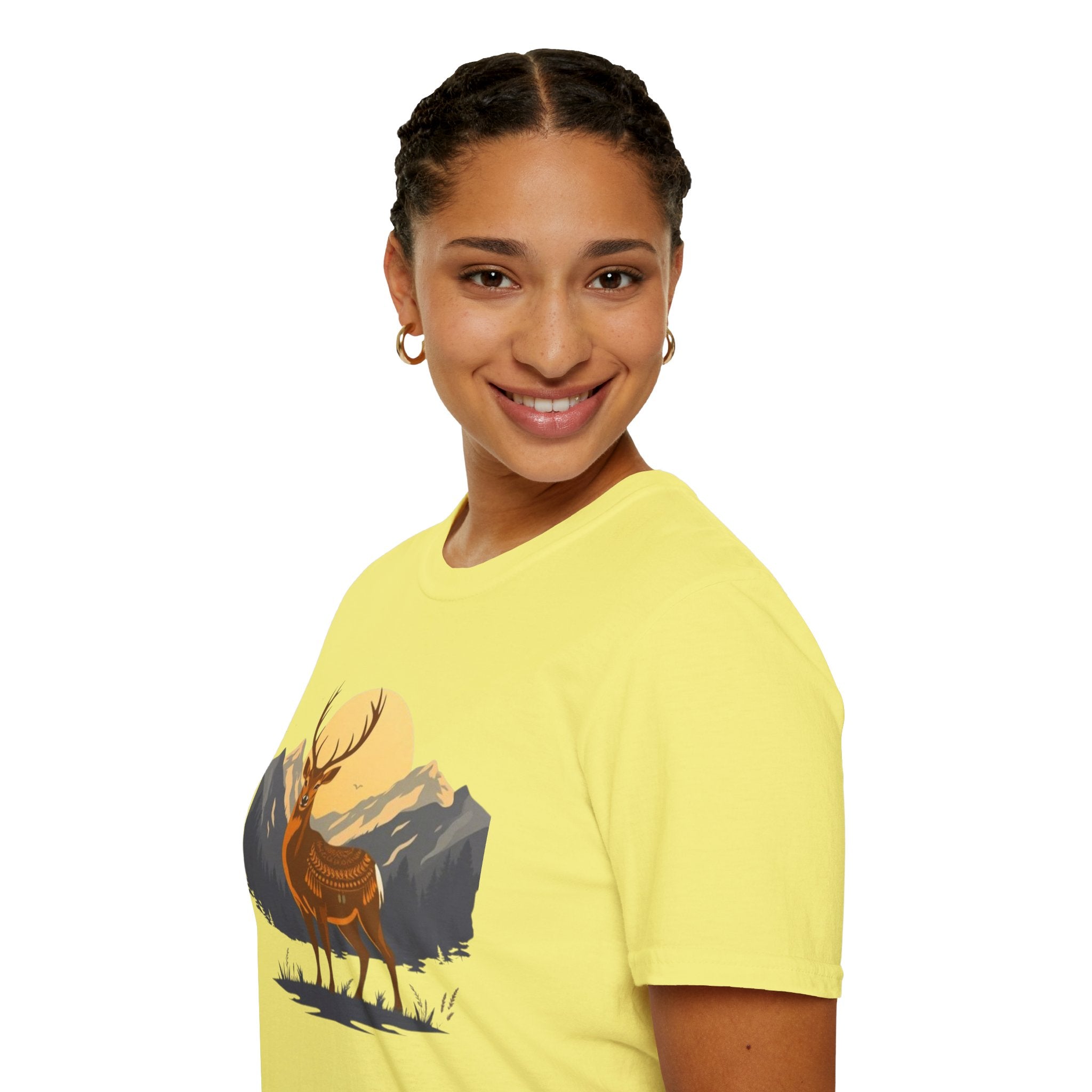 Mountain Sunset Deer Unisex Softstyle T-Shirt
