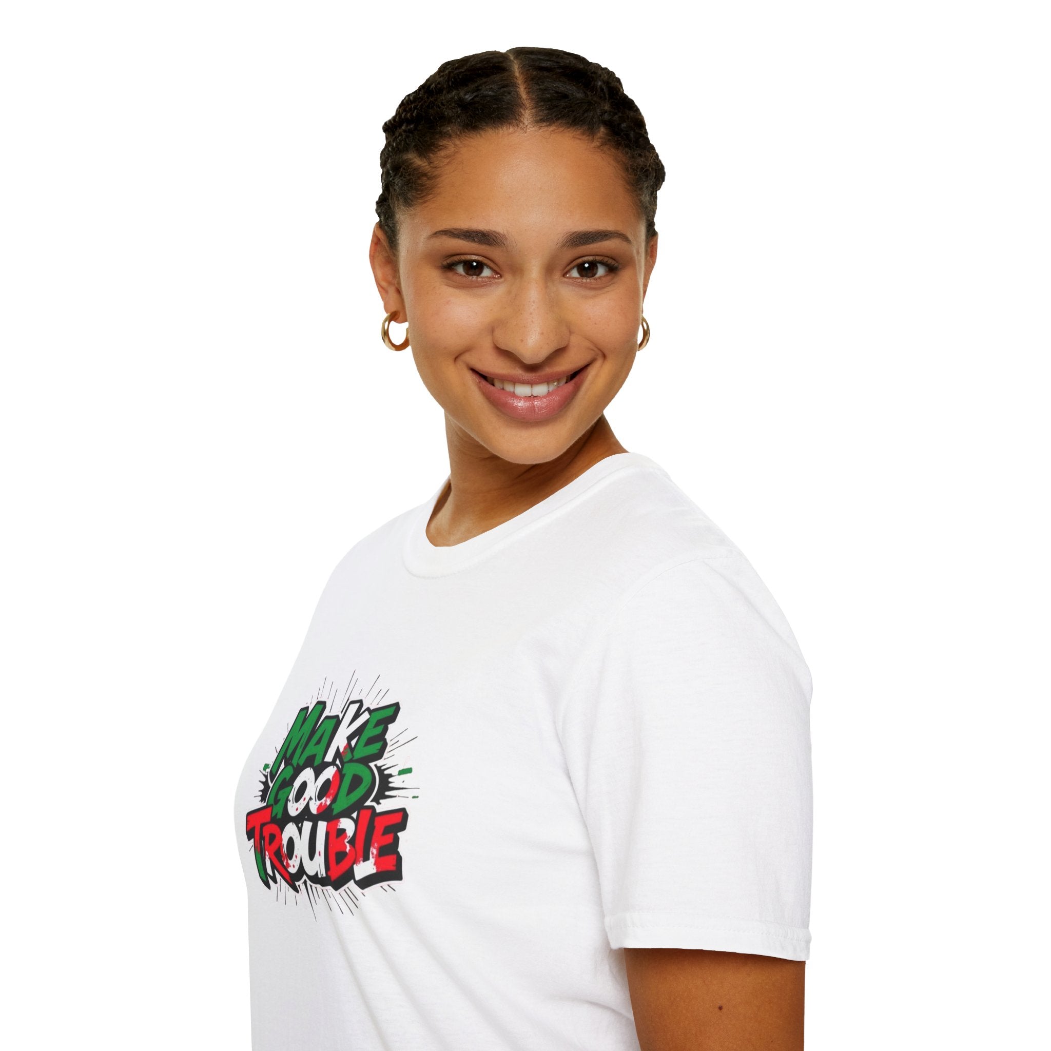 Camiseta unisex de estilo suave Make Good Trouble | Divertida camiseta gráfica para activistas y creadores de tendencias