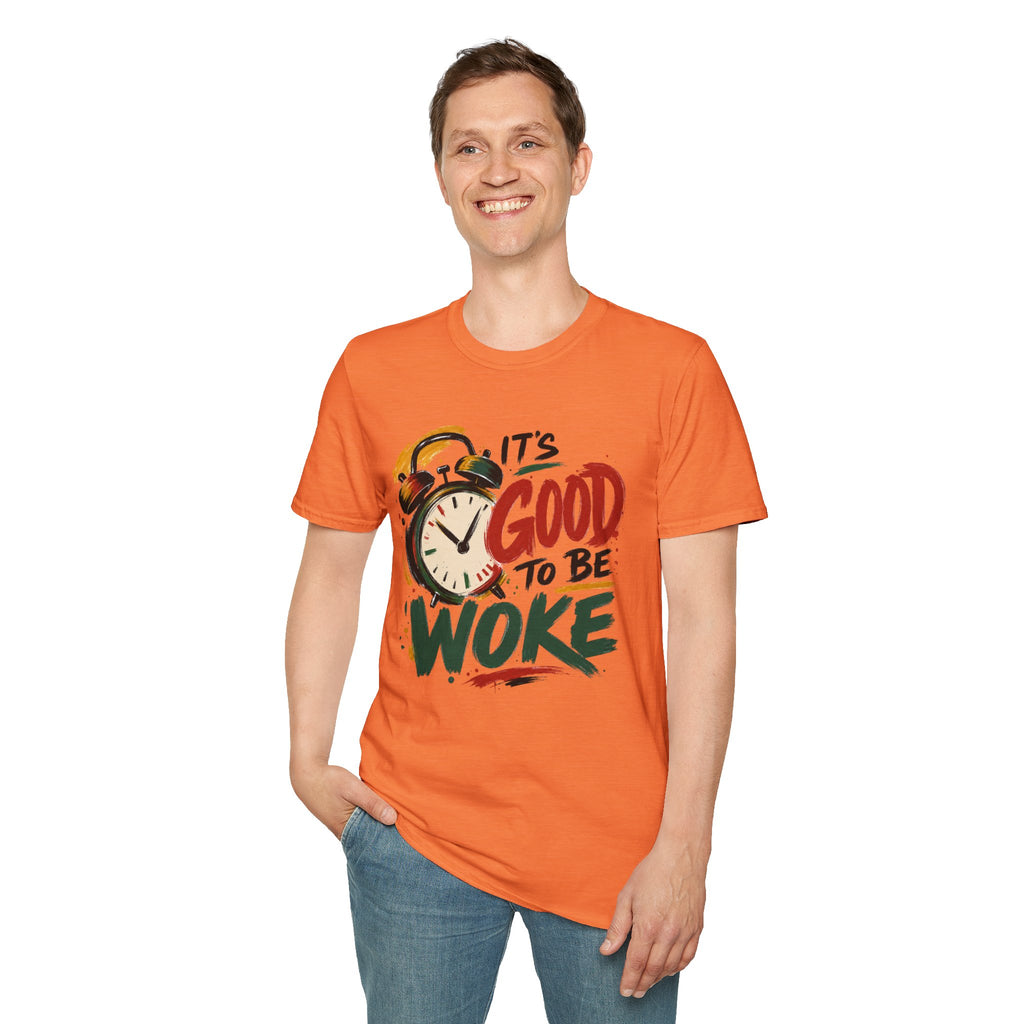 T-Shirt — "It's Good To Be Woke" Graphic Tee (Alarm Clock Design)
