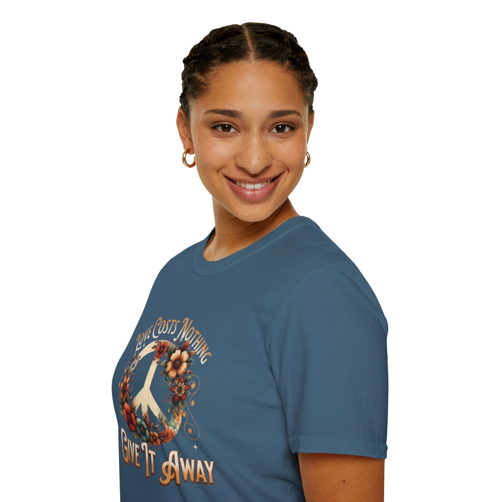 Unisex Softstyle T-Shirt - Love Costs Nothing, Give It Away Floral Peace Design