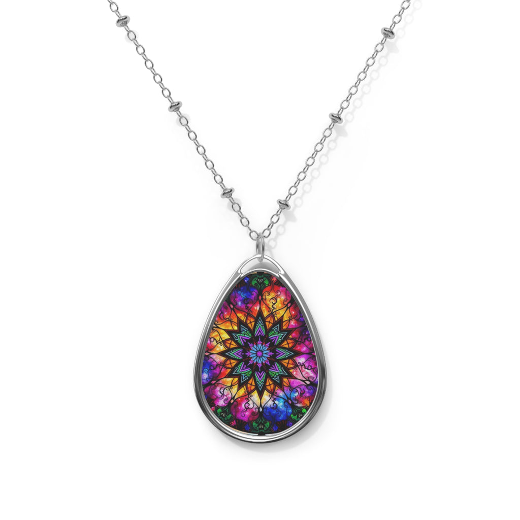 Cosmic Mandala Teardrop Pendant Necklace