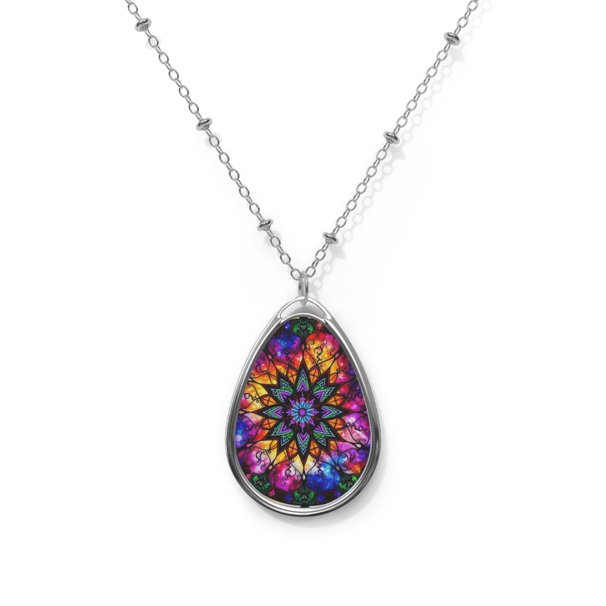 Cosmic Mandala Teardrop Pendant Necklace