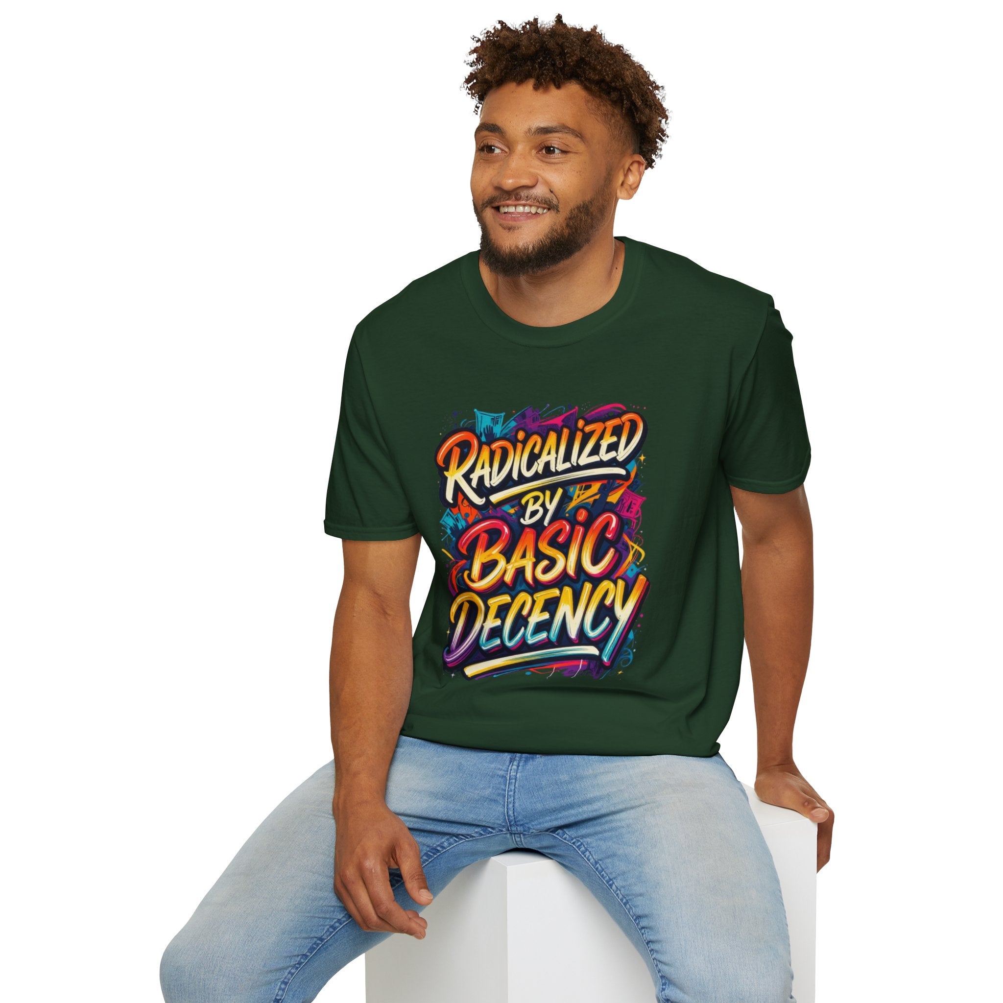 Radicalized by Basic Decency T-Shirt Colorful Graffiti Typography