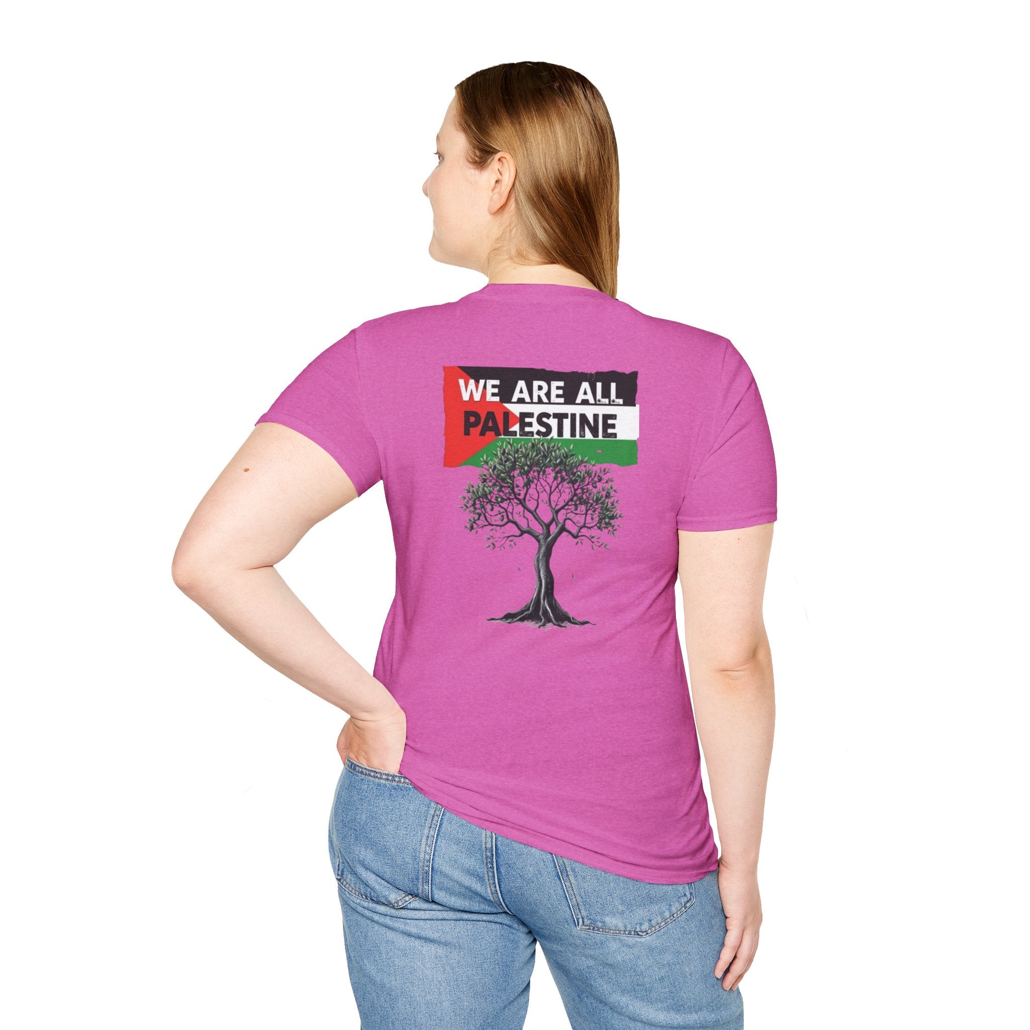Camiseta unisex de estilo suave: "Apoya a Gaza y todos somos Palestina".