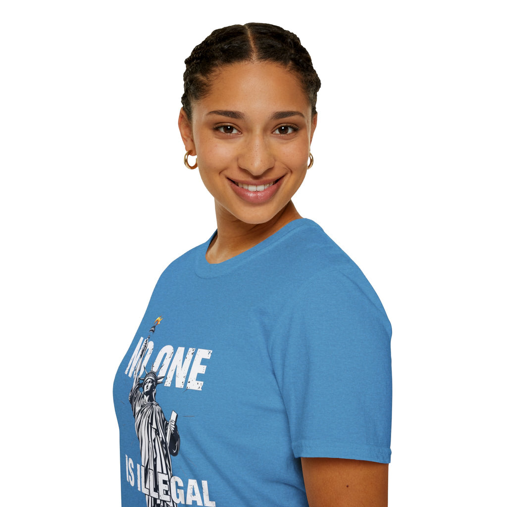 Camiseta unisex de estilo suave: camiseta gráfica con el lema "Nadie es ilegal" para defensores de la justicia social