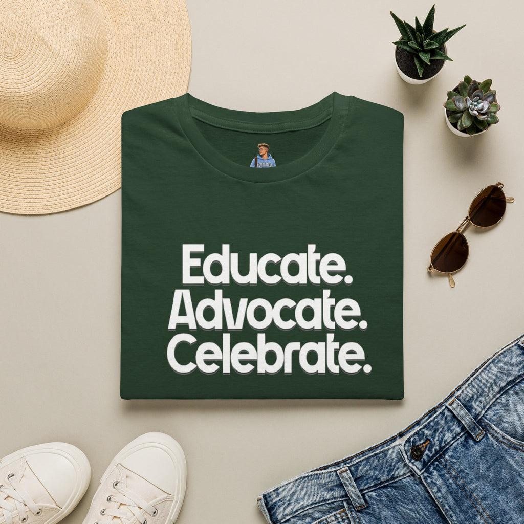 Educate. Advocate. Celebrate. Minimalist Pride T-Shirt