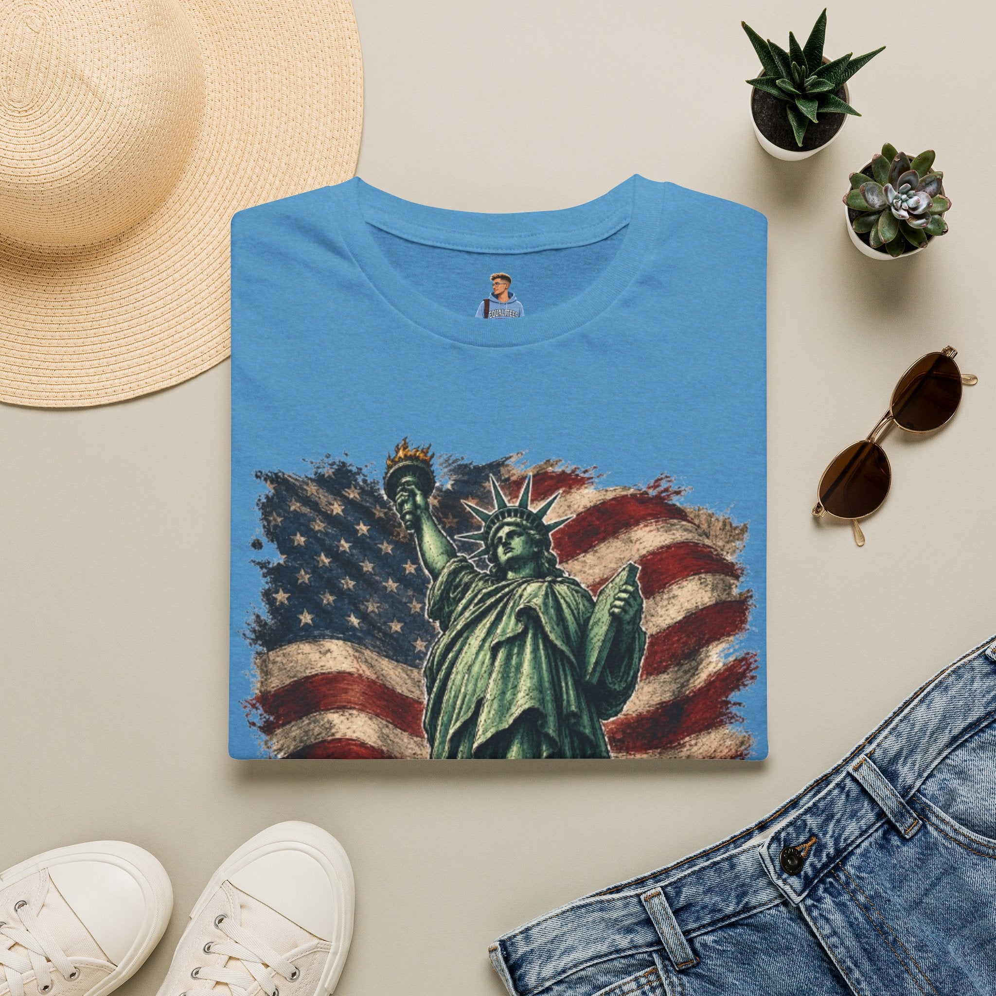 Statue of Liberty Stepping on MAGA American Flag T-Shirt — Patriotic USA Independence Day Tee