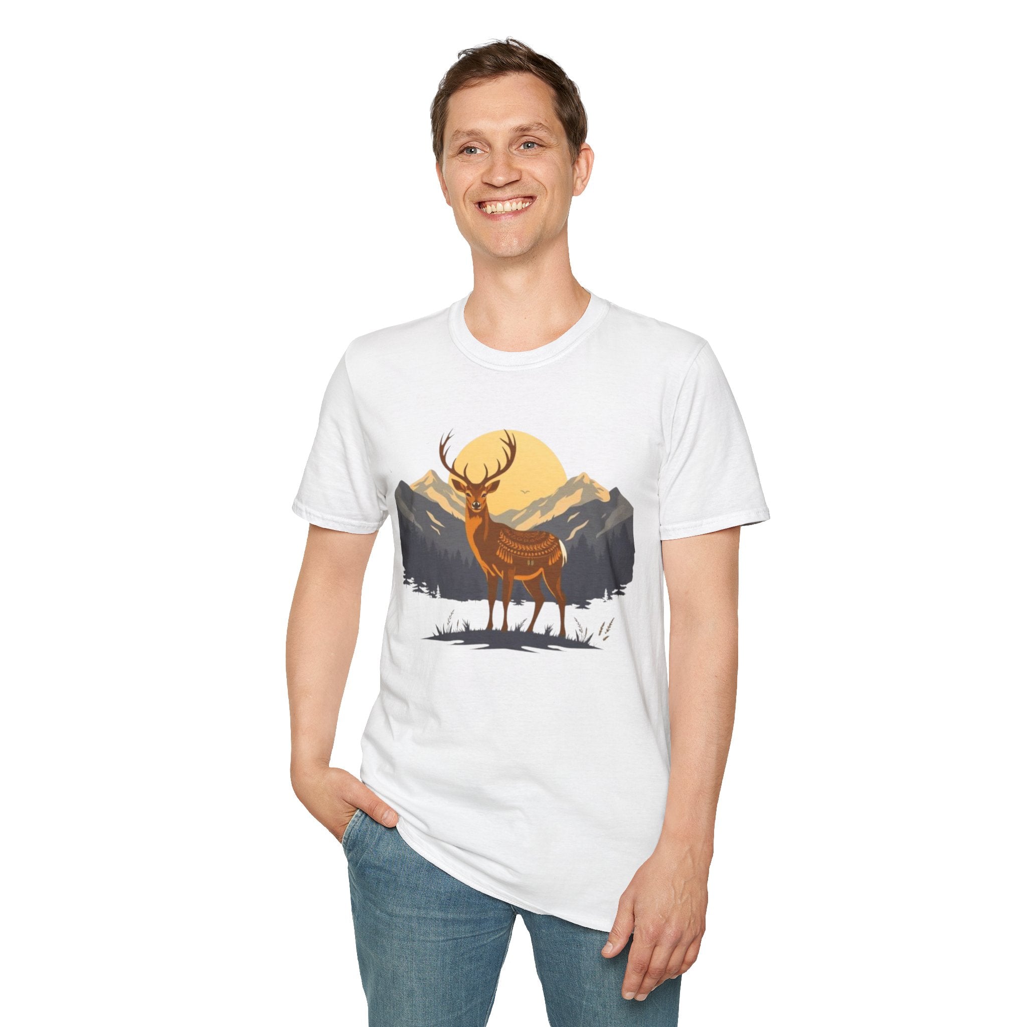 Mountain Sunset Deer Unisex Softstyle T-Shirt
