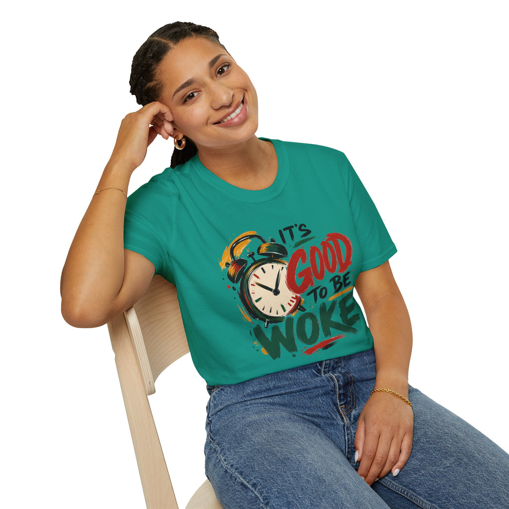 T-Shirt — "It's Good To Be Woke" Graphic Tee (Alarm Clock Design)