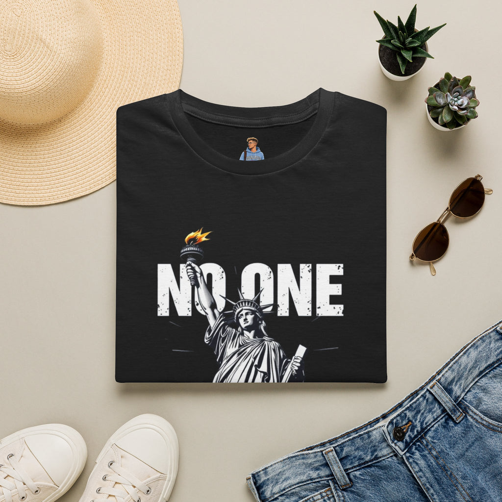Camiseta unisex de estilo suave: camiseta gráfica con el lema "Nadie es ilegal" para defensores de la justicia social