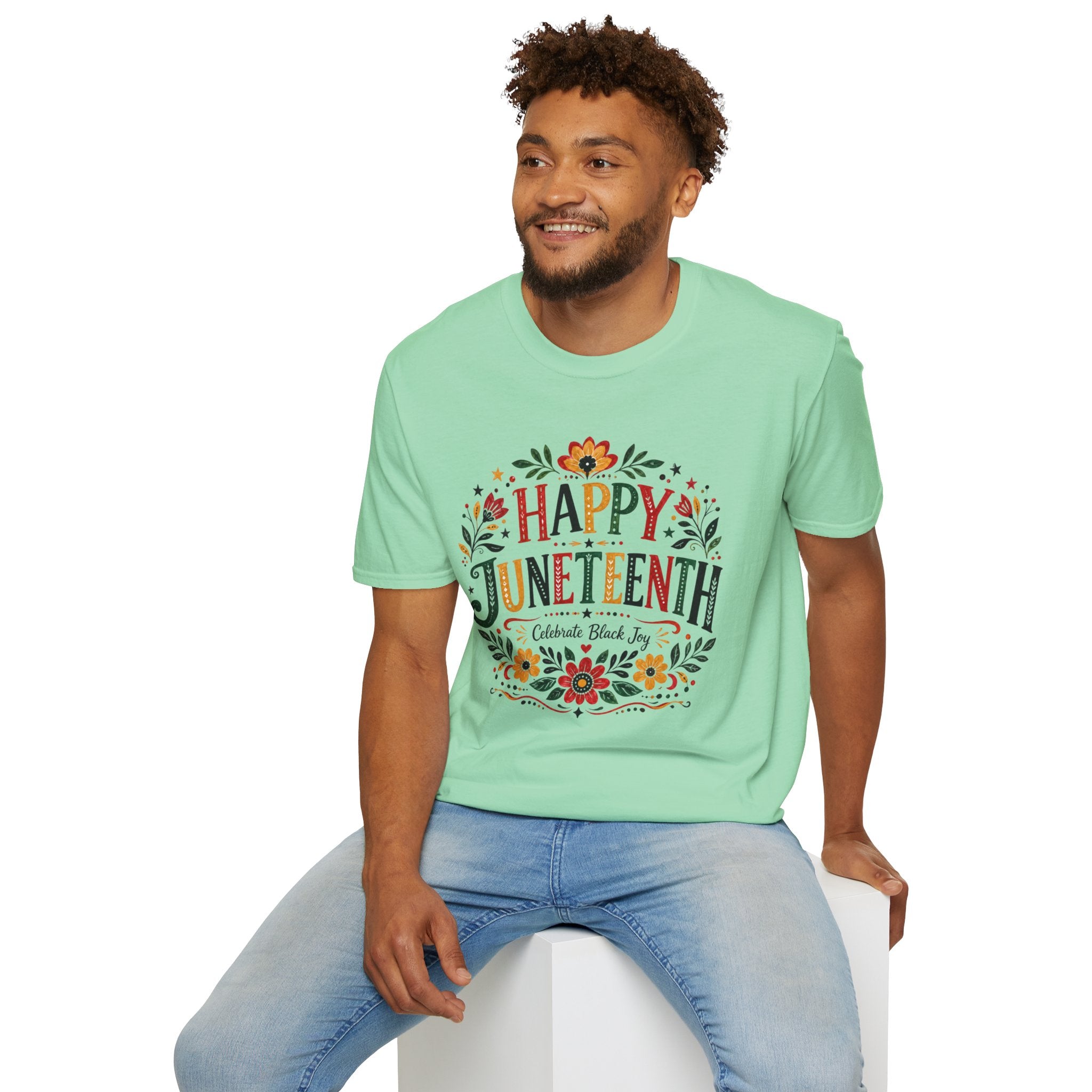 Juneteenth T-Shirt — "Happy Juneteenth" Floral Celebration Tee