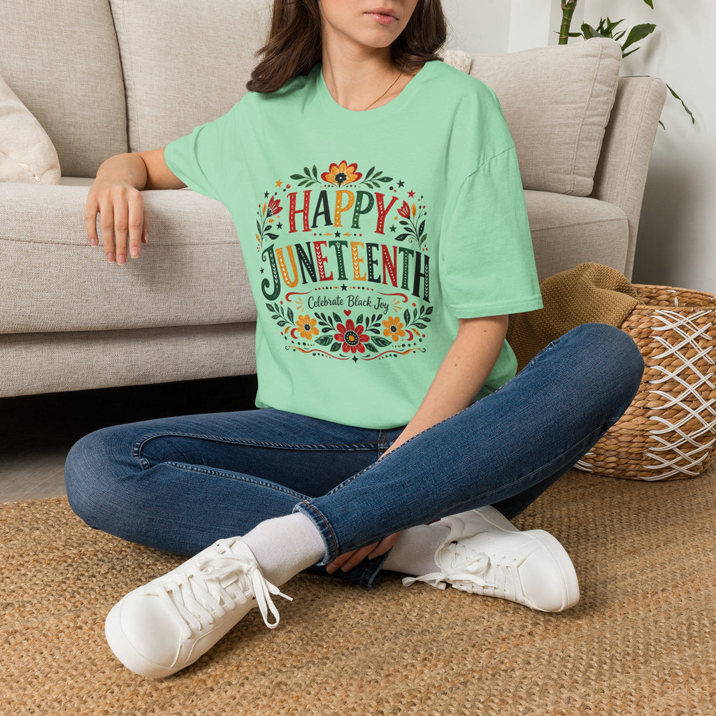 Juneteenth T-Shirt — "Happy Juneteenth" Floral Celebration Tee