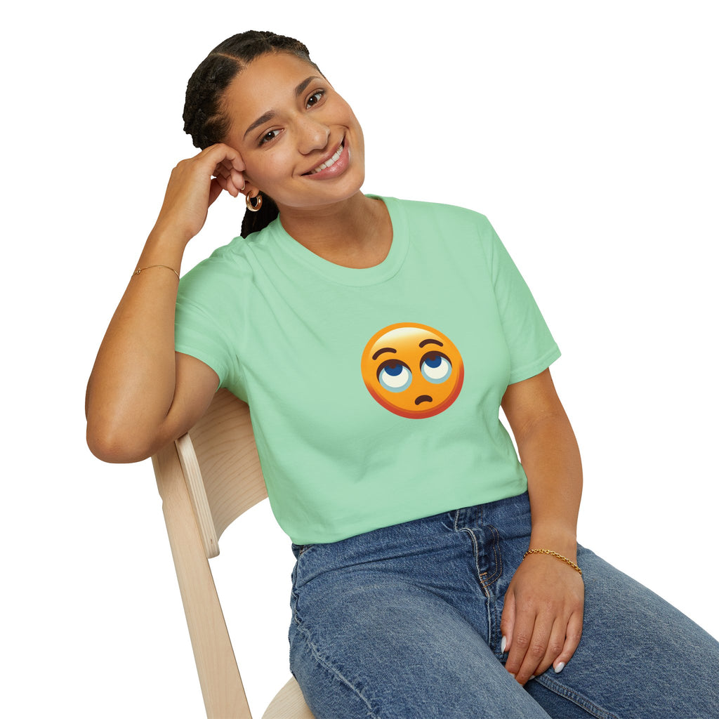 Camiseta unisex de estilo suave con emoji de ojos en blanco | Camiseta gráfica informal para el día a día