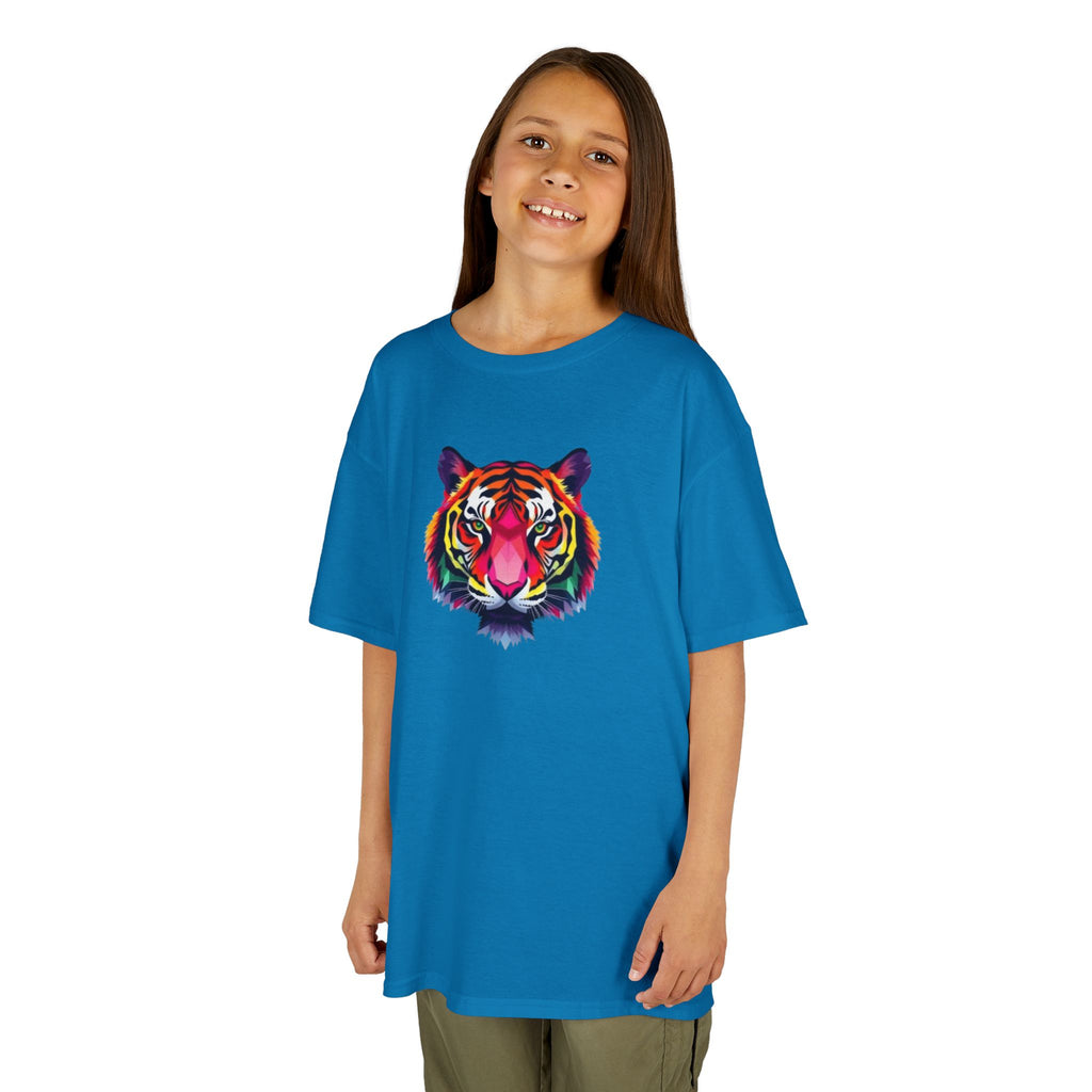 Camiseta de algodón grueso para niños con tigre fractal colorido