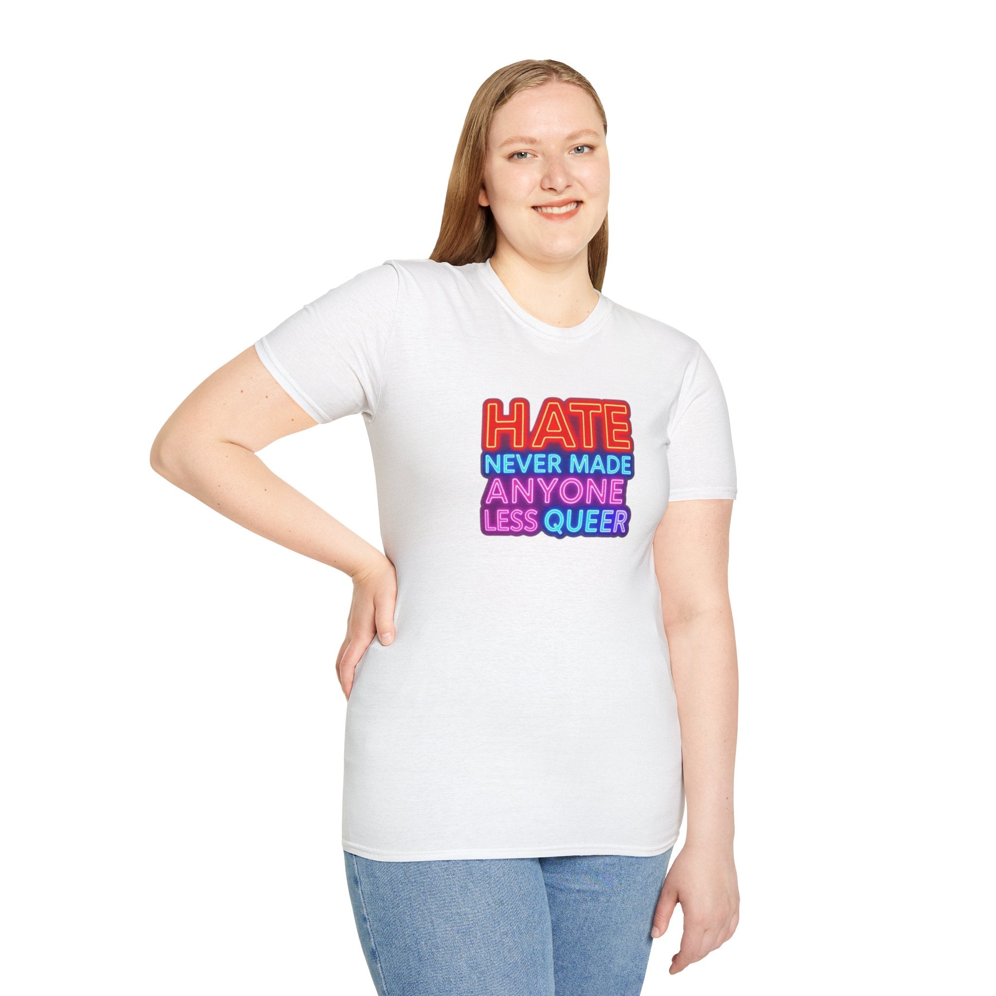 LGBTQ+ Pride Unisex T-Shirt - "Hate Never Made Anyone Less Queer" & "We All Belong" Design