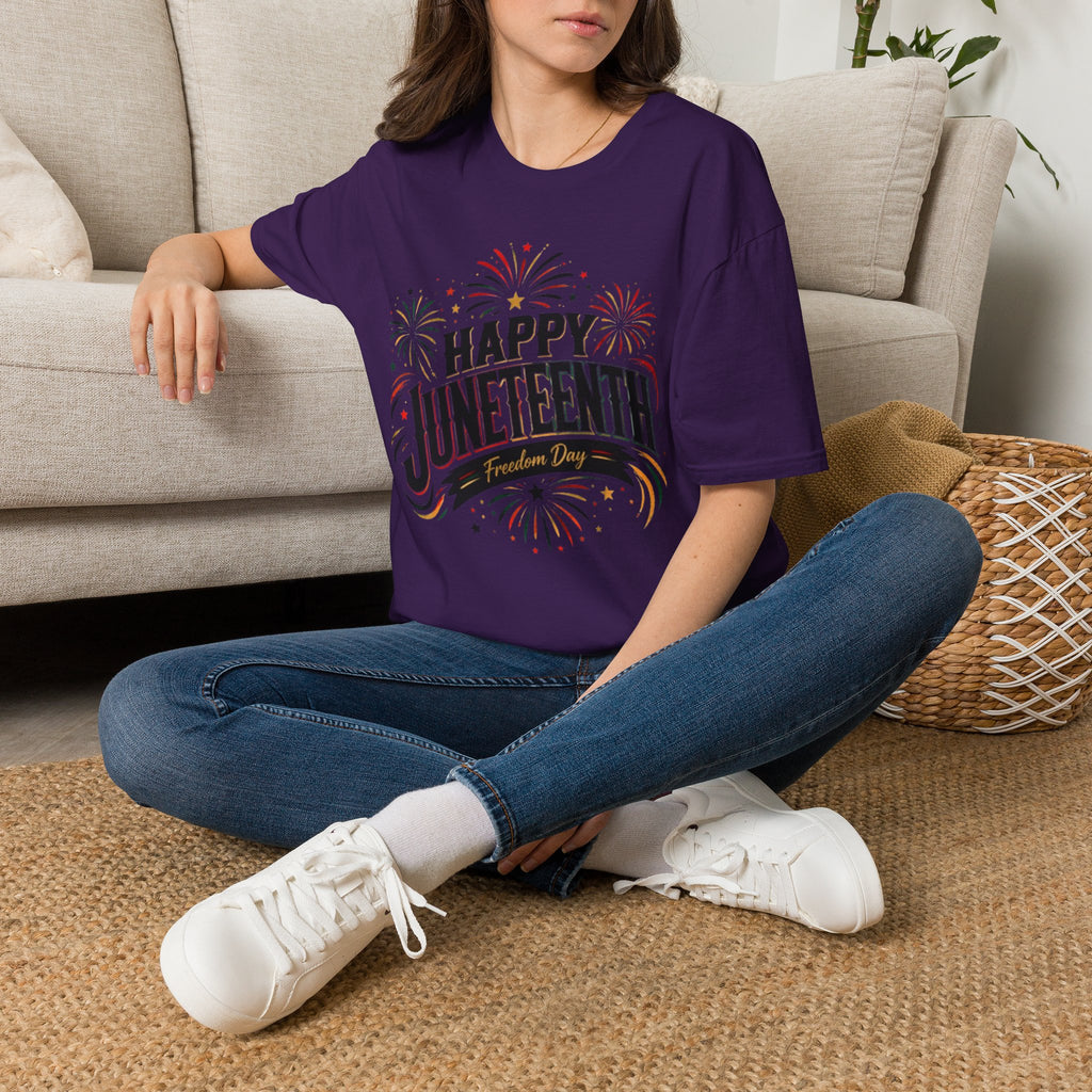 Juneteenth T-Shirt - "Happy Juneteenth" Fireworks Celebration Tee