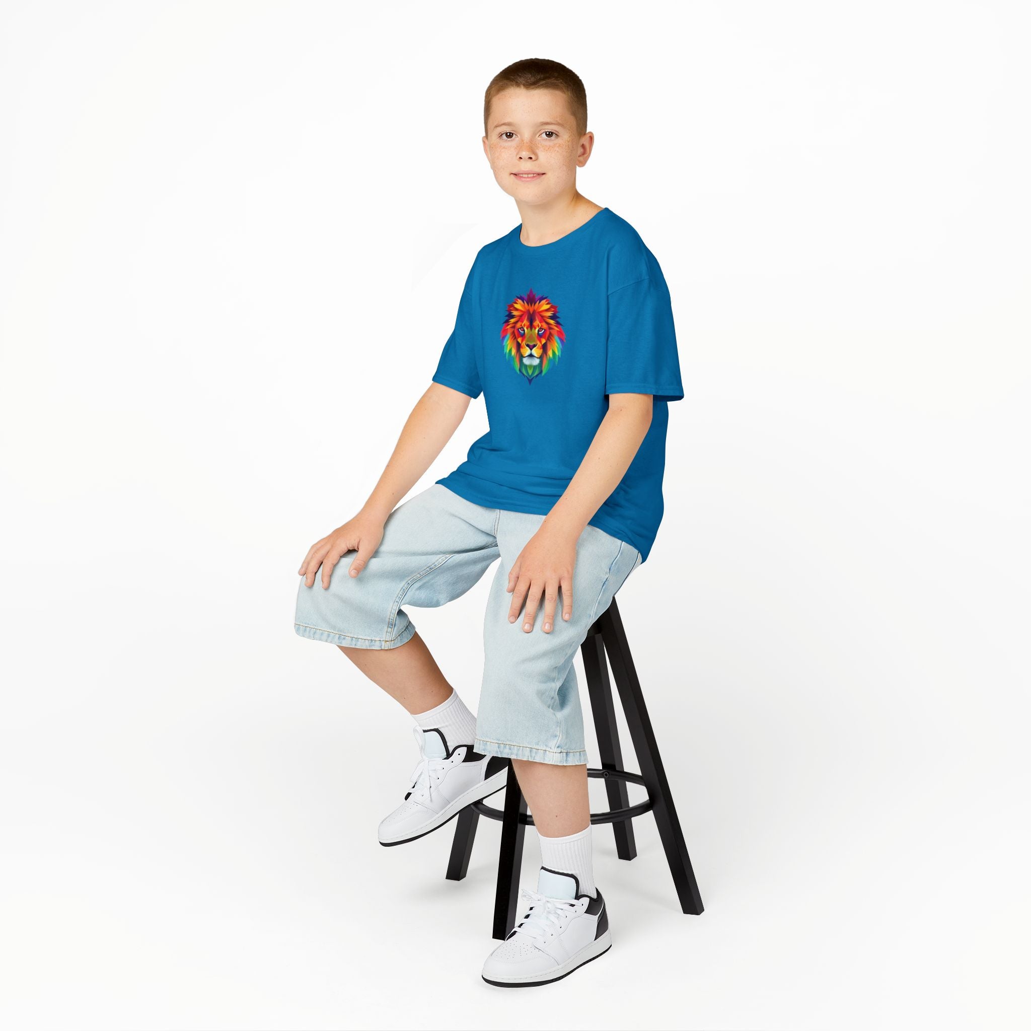 Camiseta de algodón grueso para niños con león fractal colorido