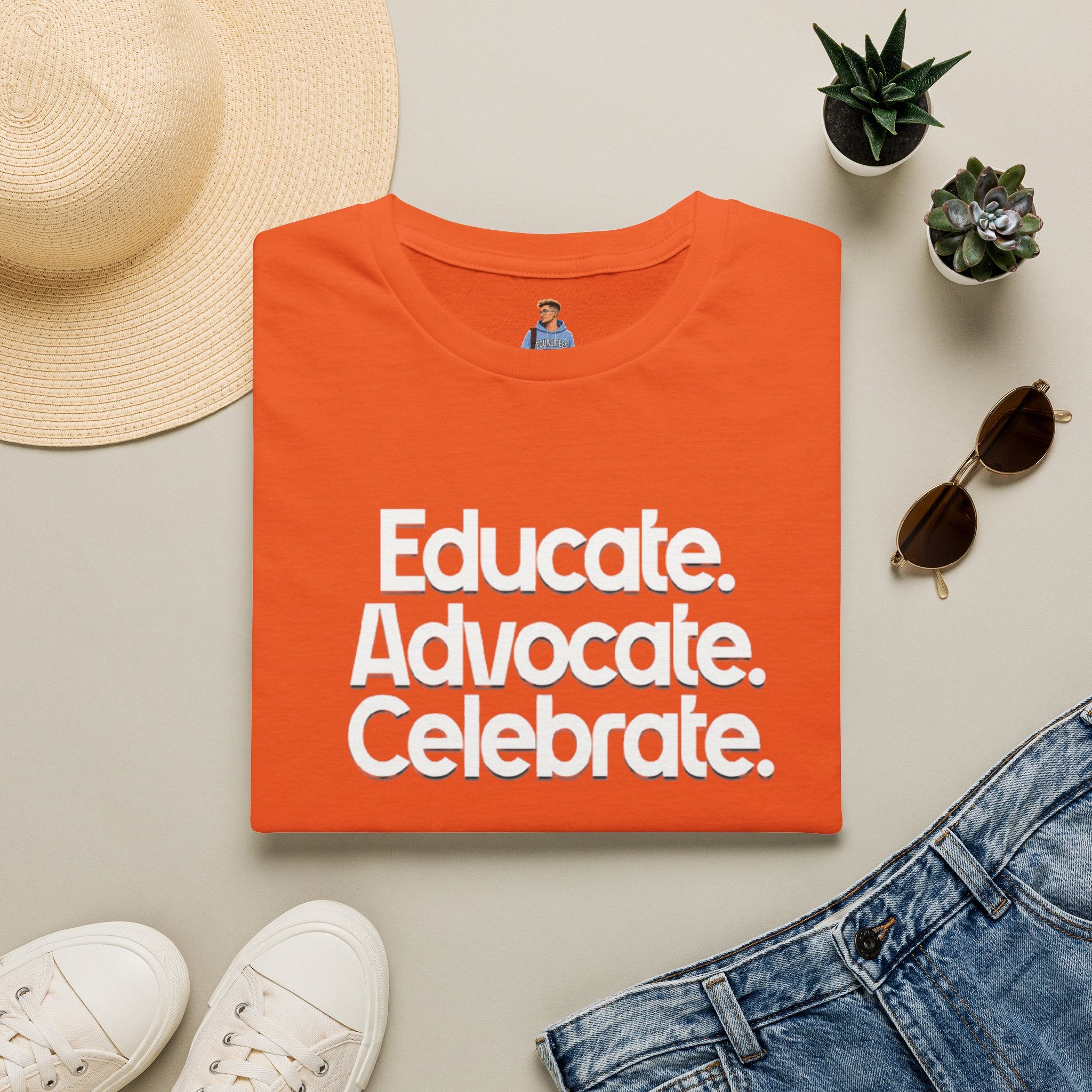 Educate. Advocate. Celebrate. Minimalist Pride T-Shirt