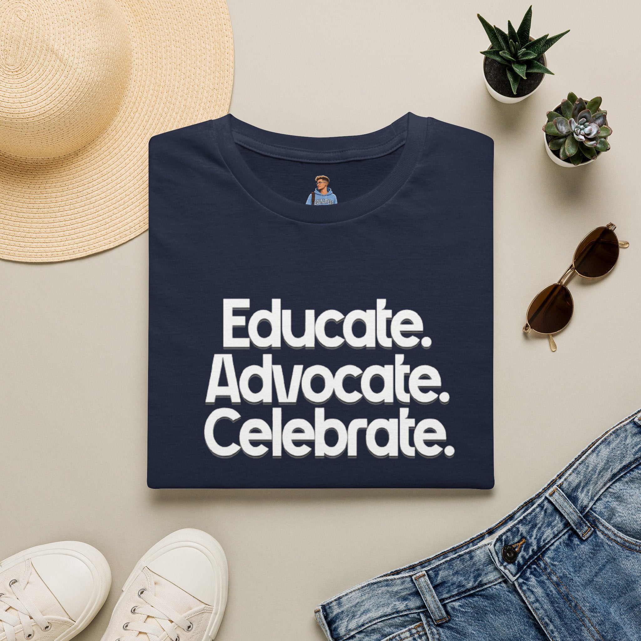Educate. Advocate. Celebrate. Minimalist Pride T-Shirt