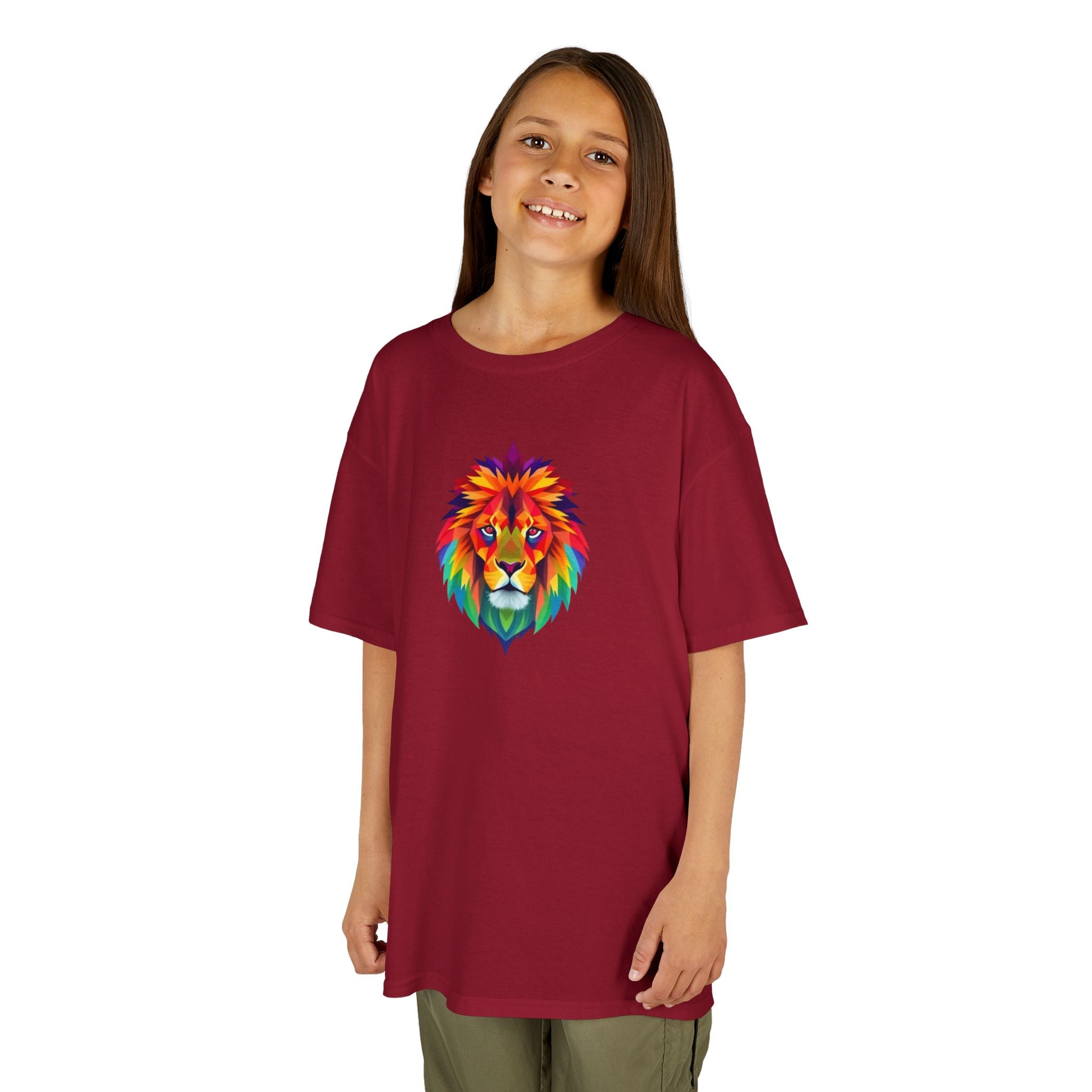 Camiseta de algodón grueso para niños con león fractal colorido