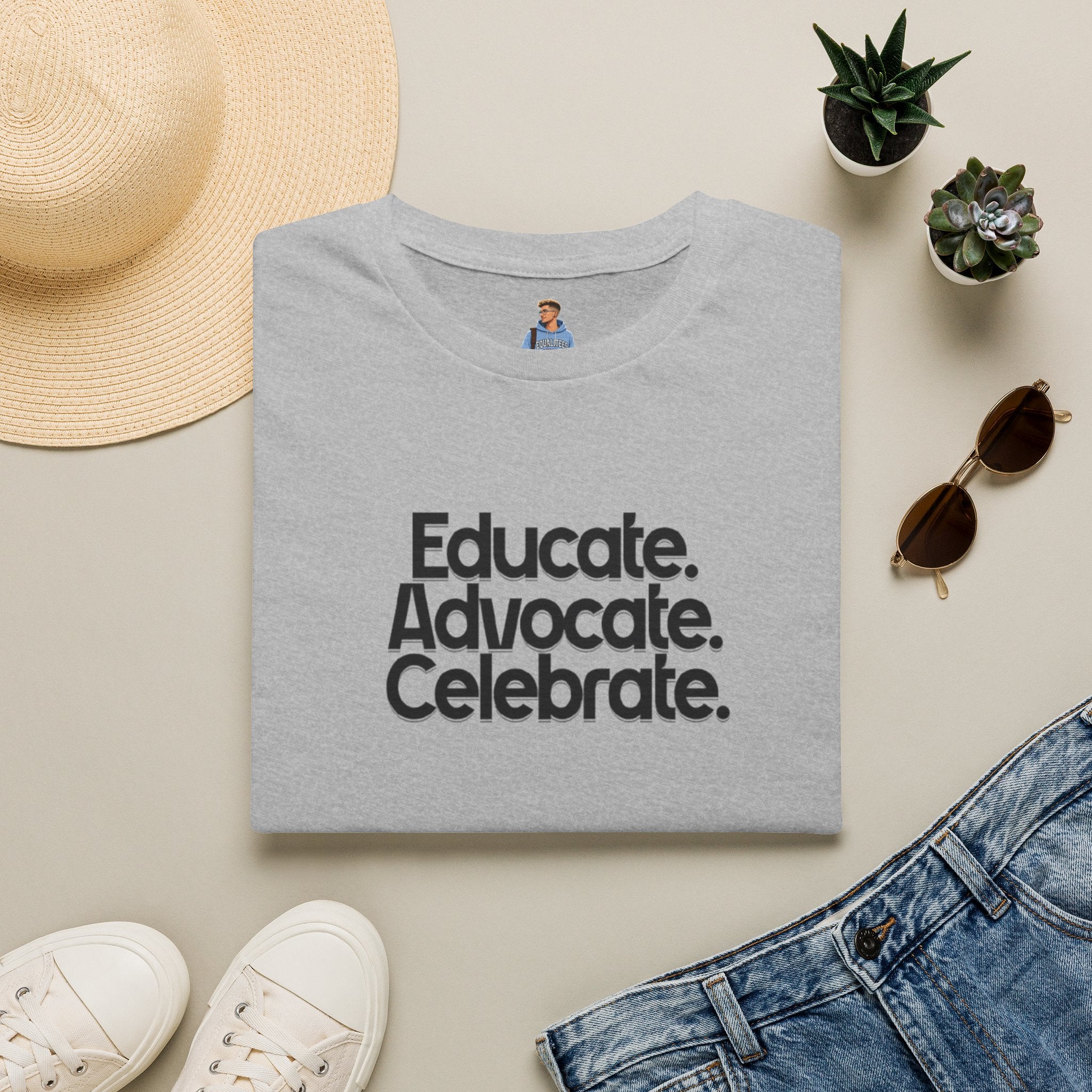 Teacher Advocate T-Shirt - Subtle Pride Educate Advocate Celebrate Design