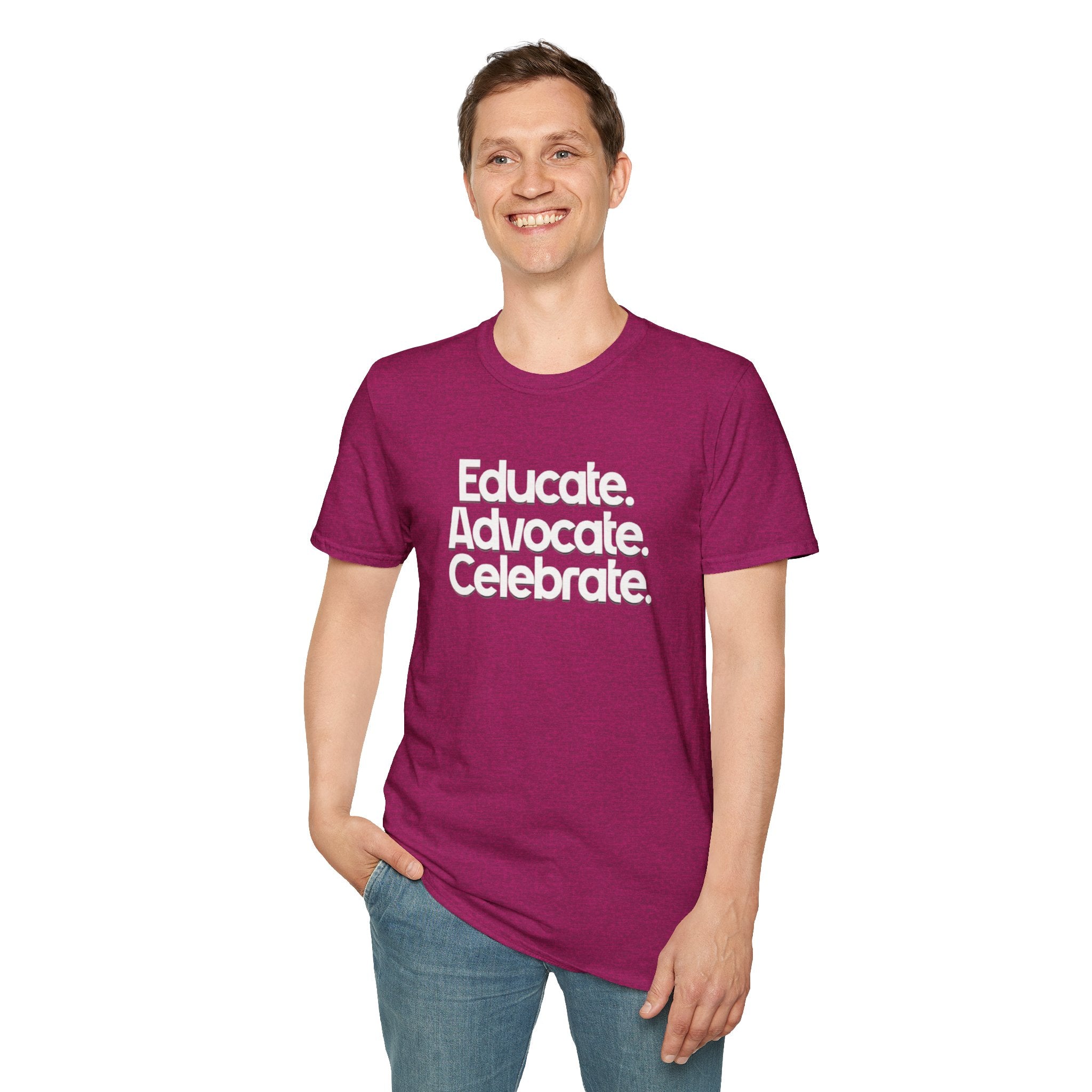 Educate. Advocate. Celebrate. Minimalist Pride T-Shirt