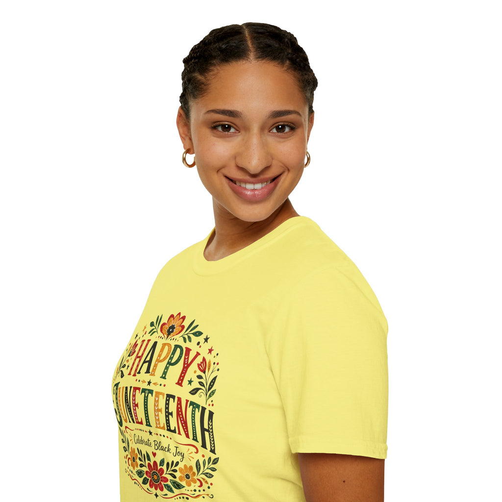 Juneteenth T-Shirt — "Happy Juneteenth" Floral Celebration Tee
