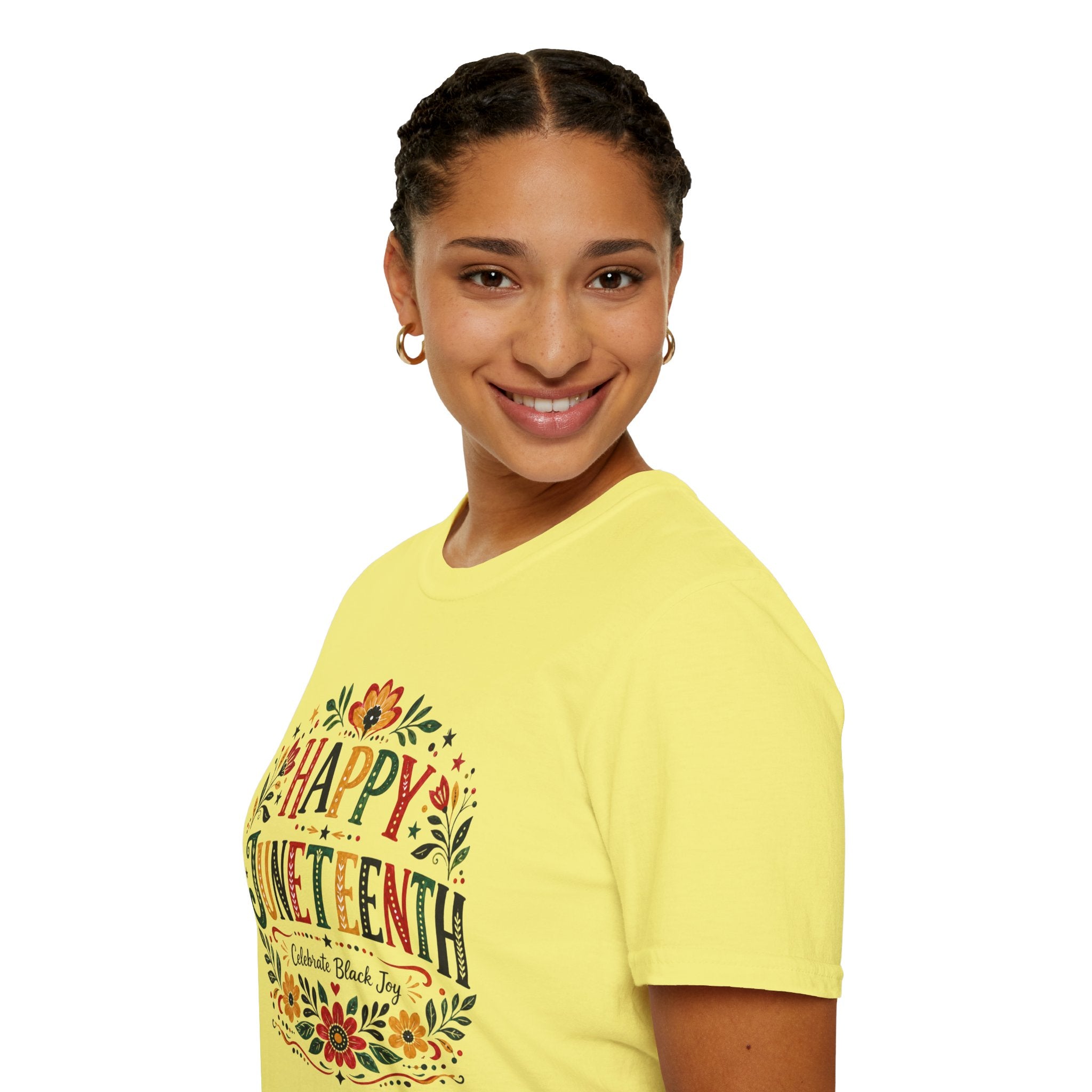 Juneteenth T-Shirt — "Happy Juneteenth" Floral Celebration Tee