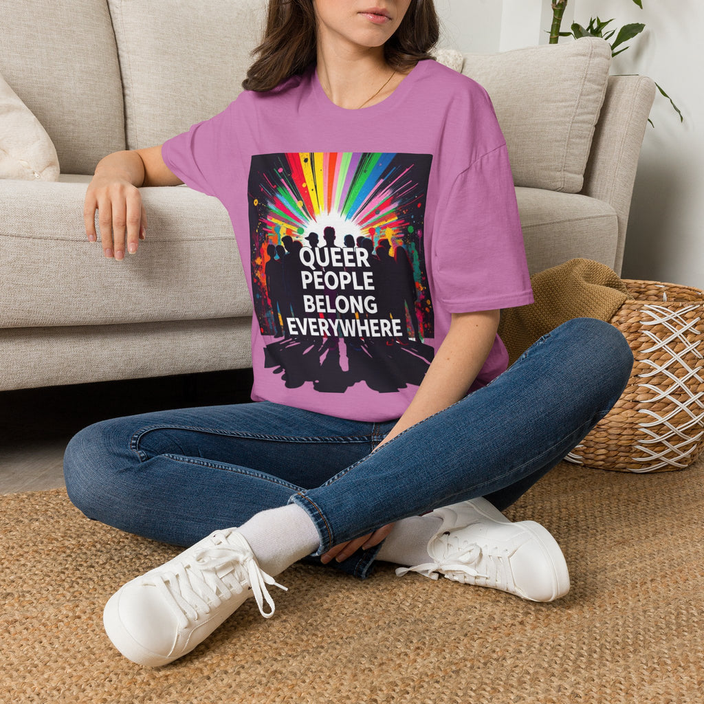 Unisex Softstyle T-Shirt - 'Queer People Belong Everywhere' Pride Graphic Tee