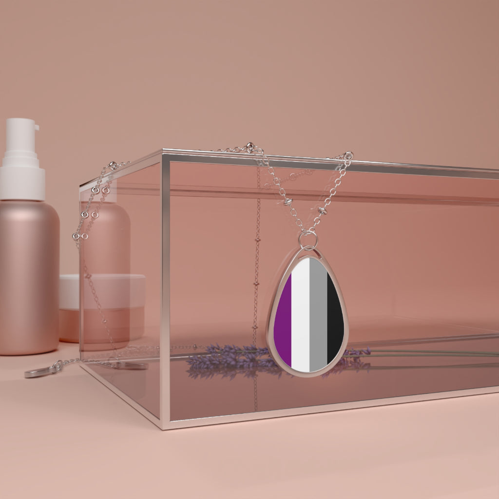 Asexual Pride Oval Necklace - Stylish Silver Pendant for Inclusivity and Celebration - EqualiTees.Me