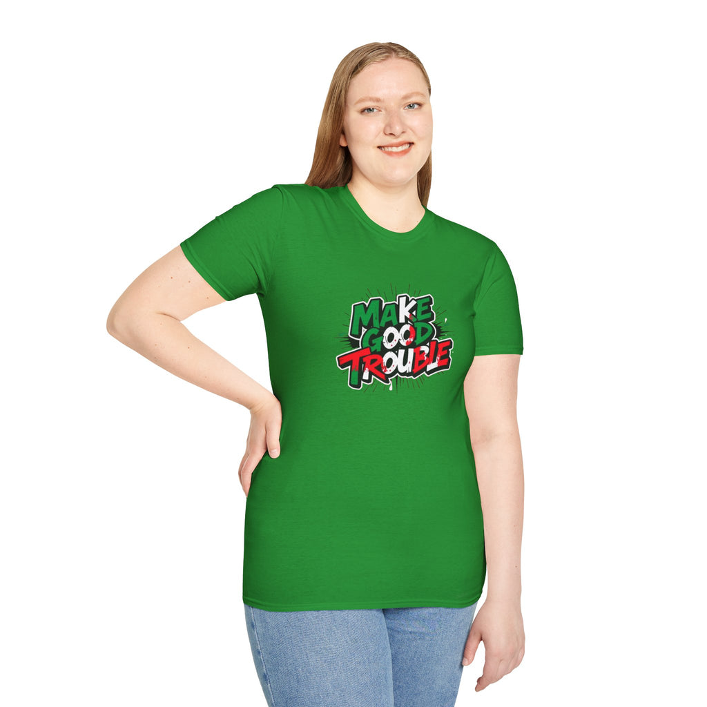 Camiseta unisex de estilo suave Make Good Trouble | Divertida camiseta gráfica para activistas y creadores de tendencias