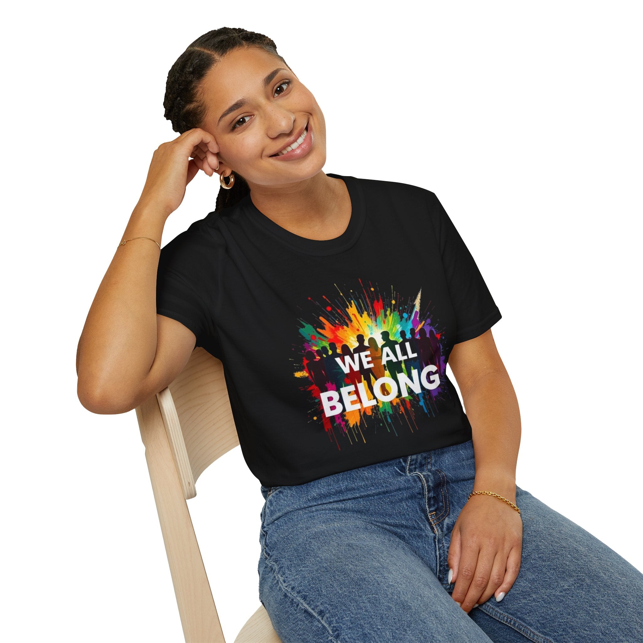 We All Belong Unisex Softstyle T-Shirt - Colorful Pride Tee