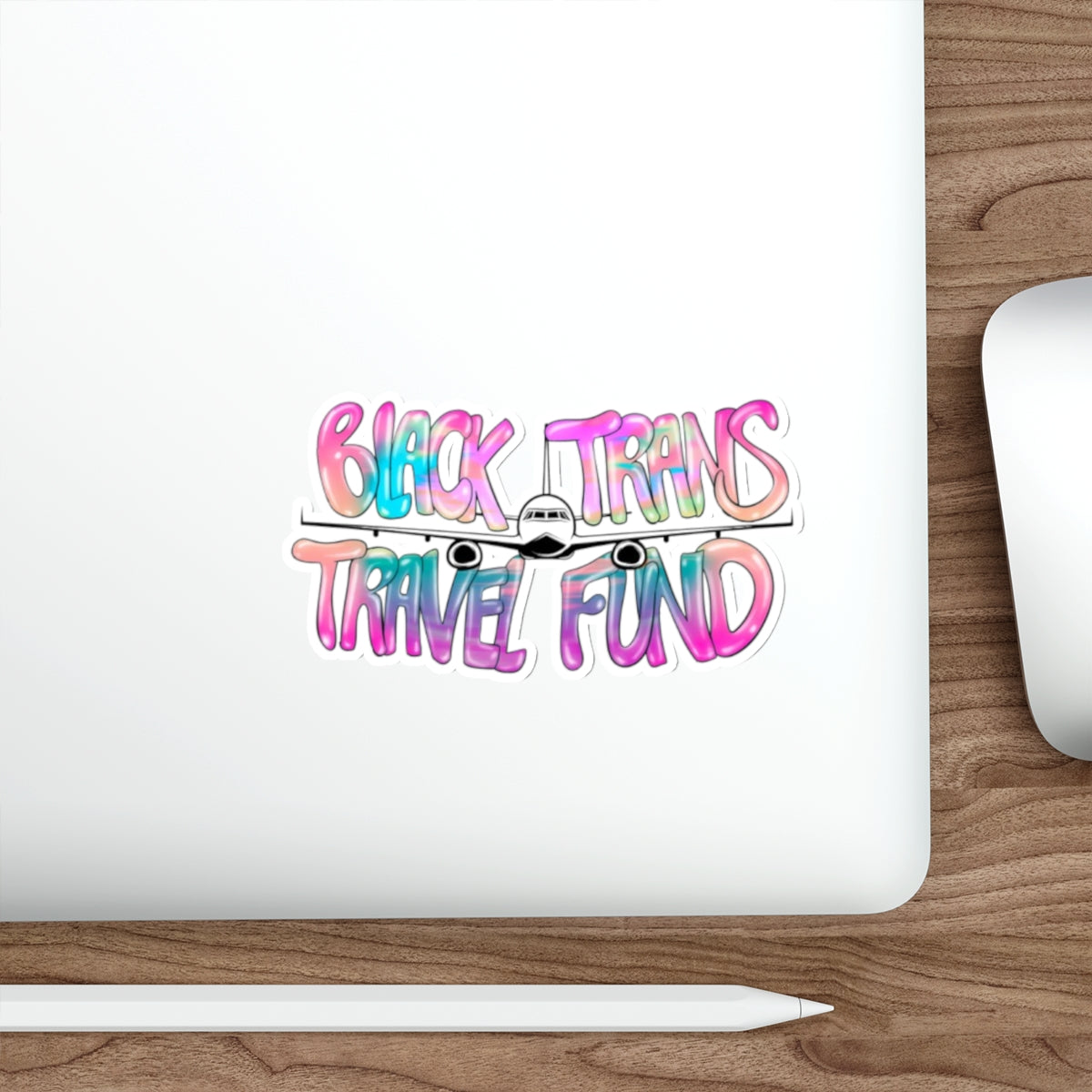 Die-Cut Sticker — "Black Trans Travel Fund" Colorful Airplane Sticker for LGBTQ+ Support & Pride