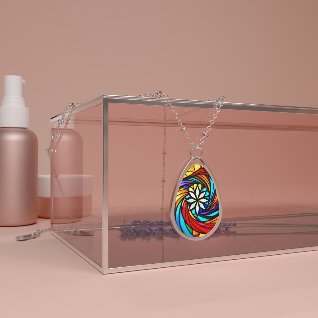 Rainbow Swirl Star Teardrop Pendant Necklace