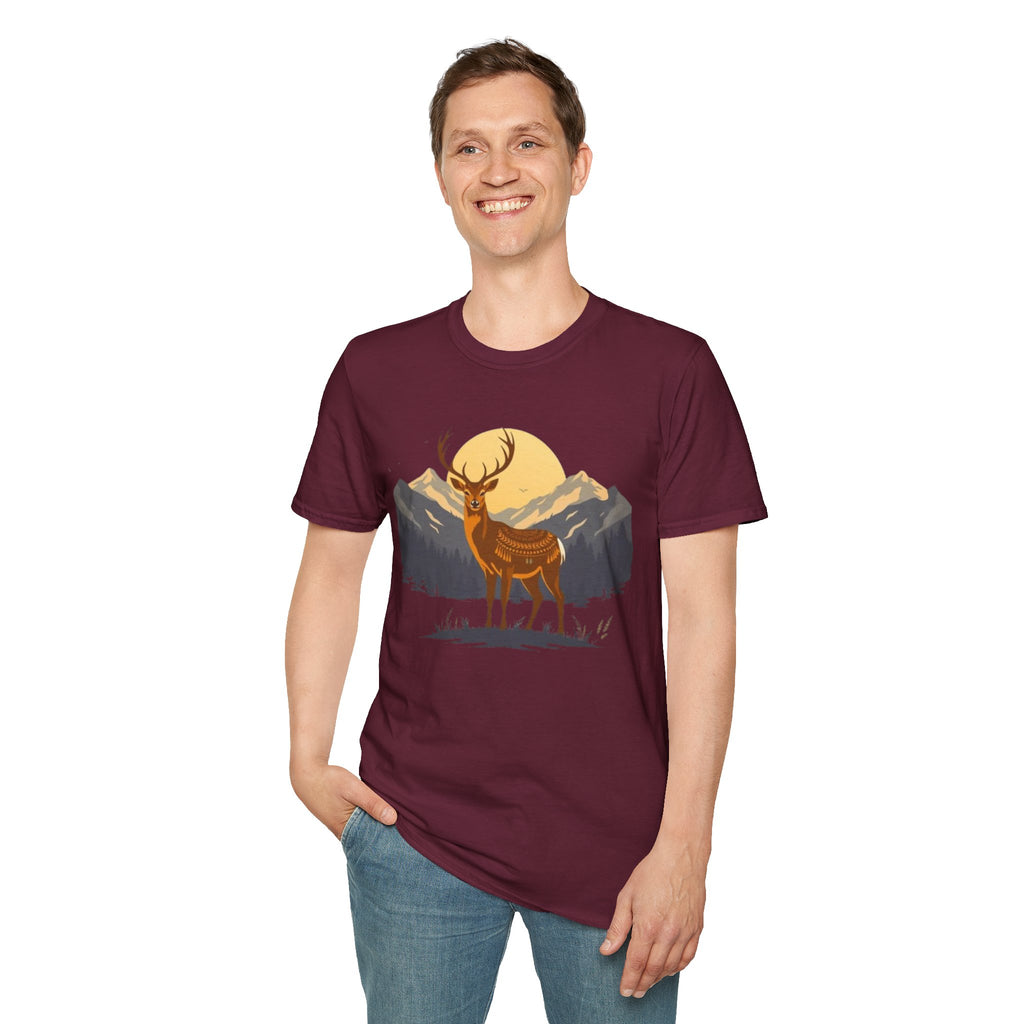 Mountain Sunset Deer Unisex Softstyle T-Shirt
