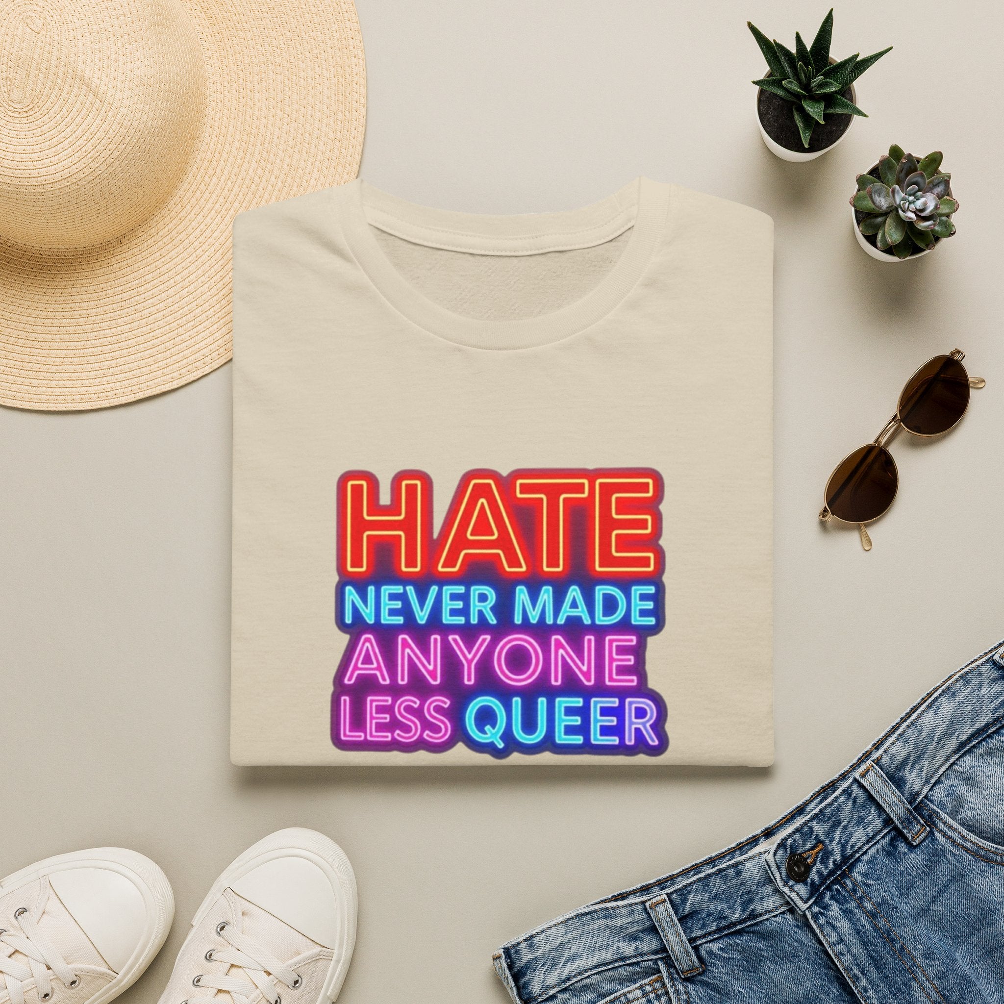 LGBTQ+ Pride Unisex T-Shirt - "Hate Never Made Anyone Less Queer" & "We All Belong" Design