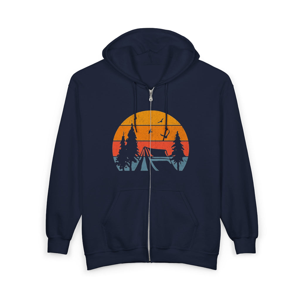 Camping Scene Hoodie, Outdoor Adventure Sweatshirt, Nature Lover Gift, Full Zip Hooded Jacket, Men Women Unisex Clothing