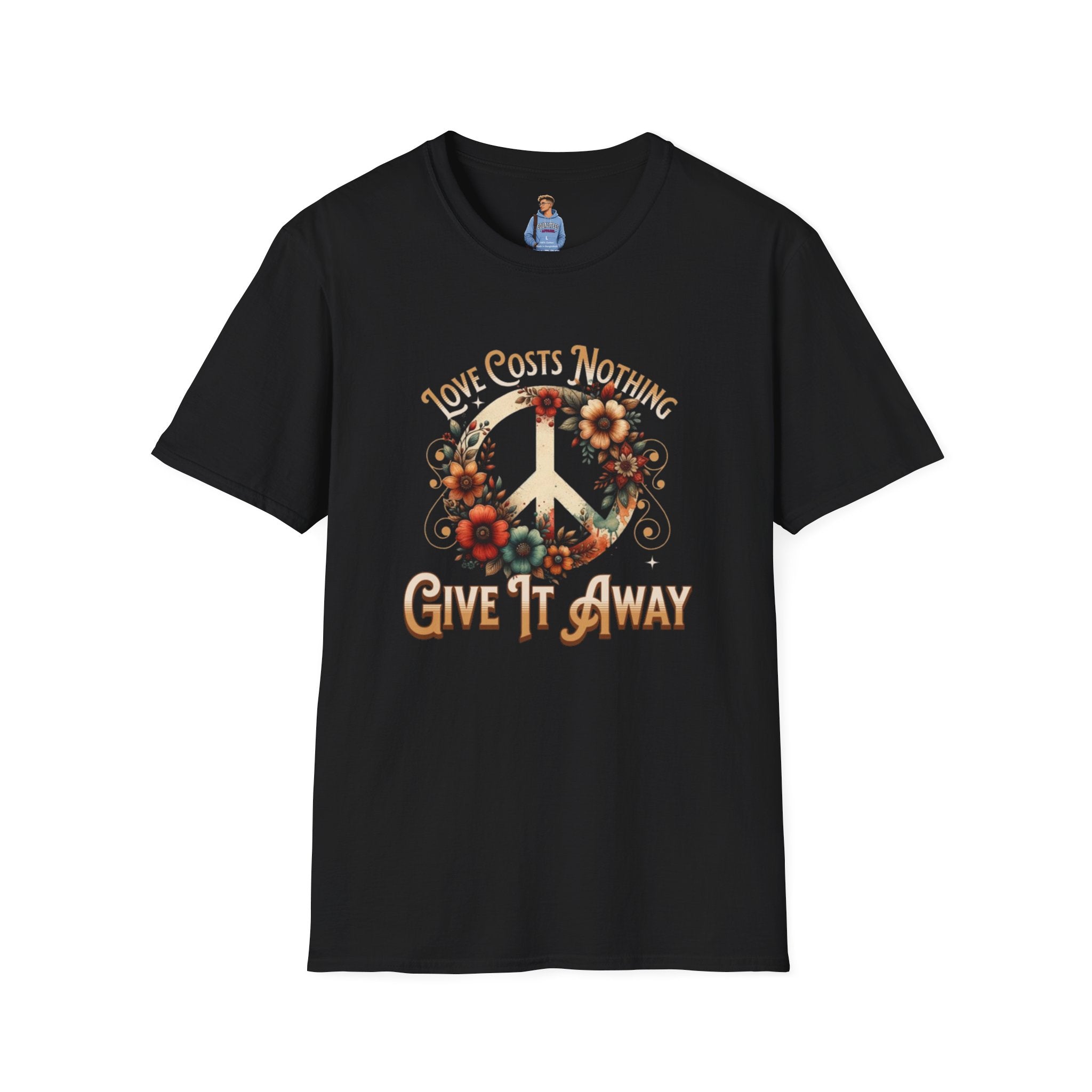 Unisex Softstyle T-Shirt - Love Costs Nothing, Give It Away Floral Peace Design