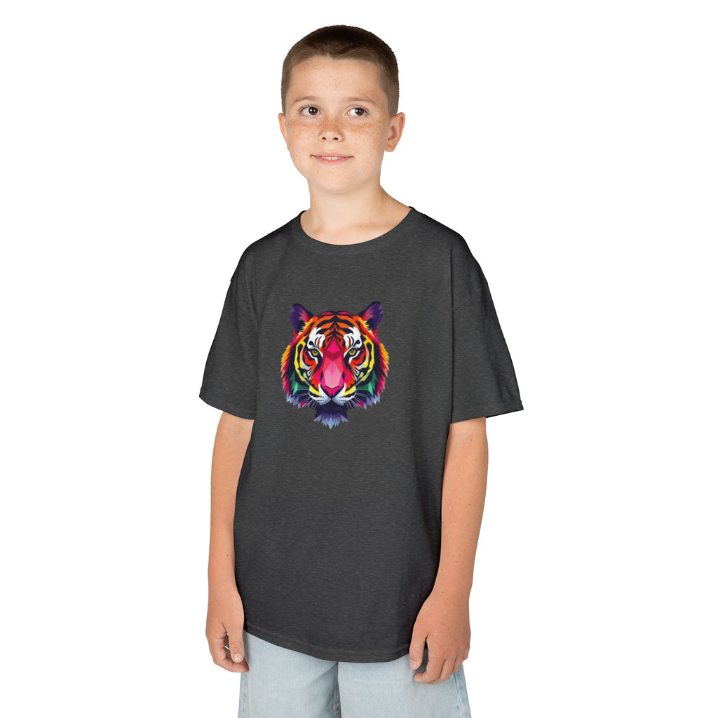 Camiseta de algodón grueso para niños con tigre fractal colorido