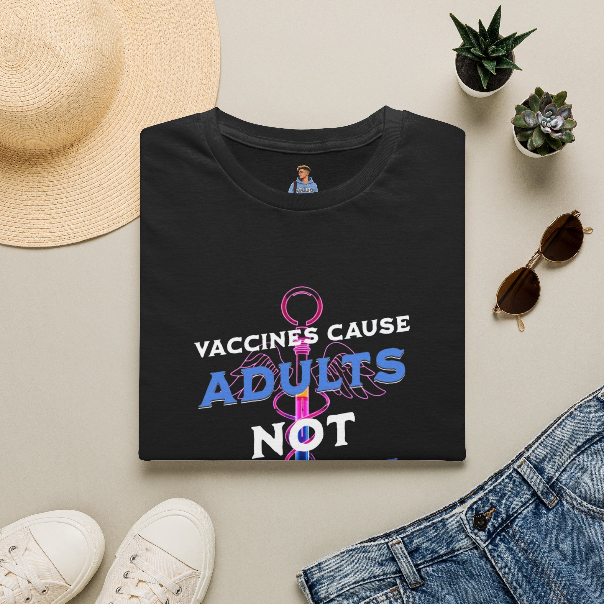 Camiseta unisex de estilo suave con la frase "Las vacunas son la causa de los adultos, no del autismo"