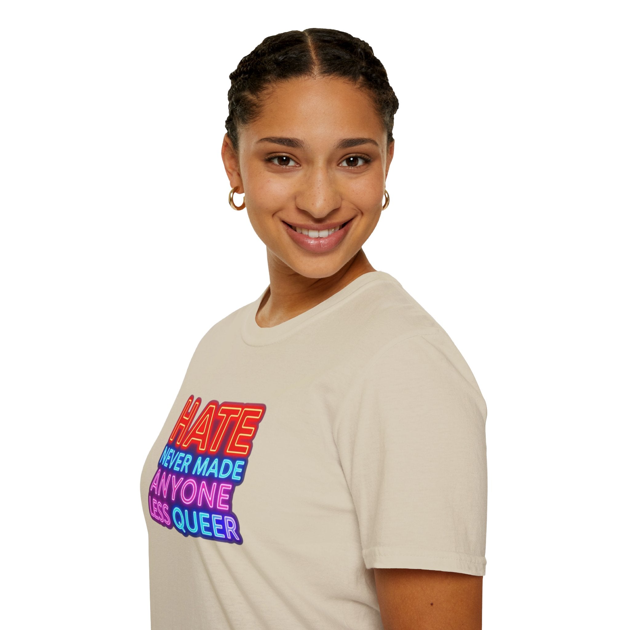 LGBTQ+ Pride Unisex T-Shirt - "Hate Never Made Anyone Less Queer" & "We All Belong" Design