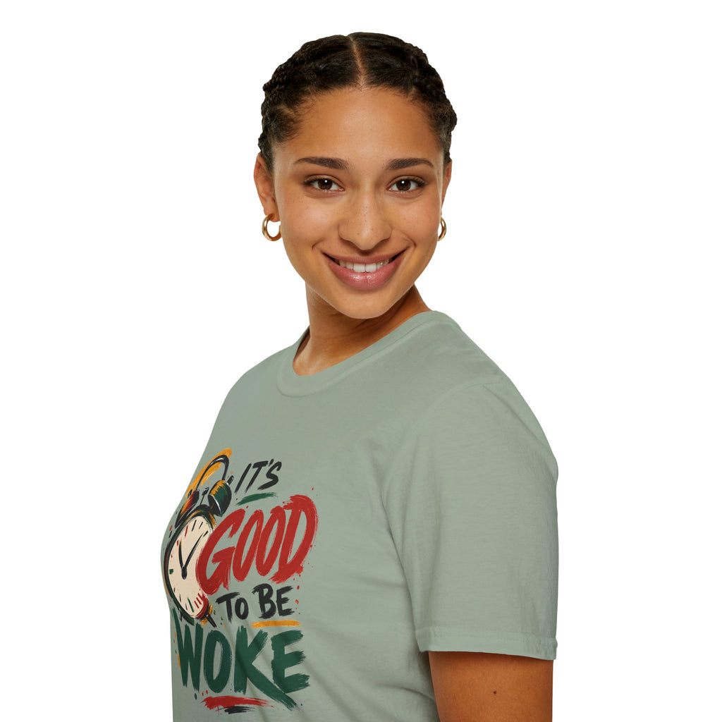 T-Shirt — "It's Good To Be Woke" Graphic Tee (Alarm Clock Design)